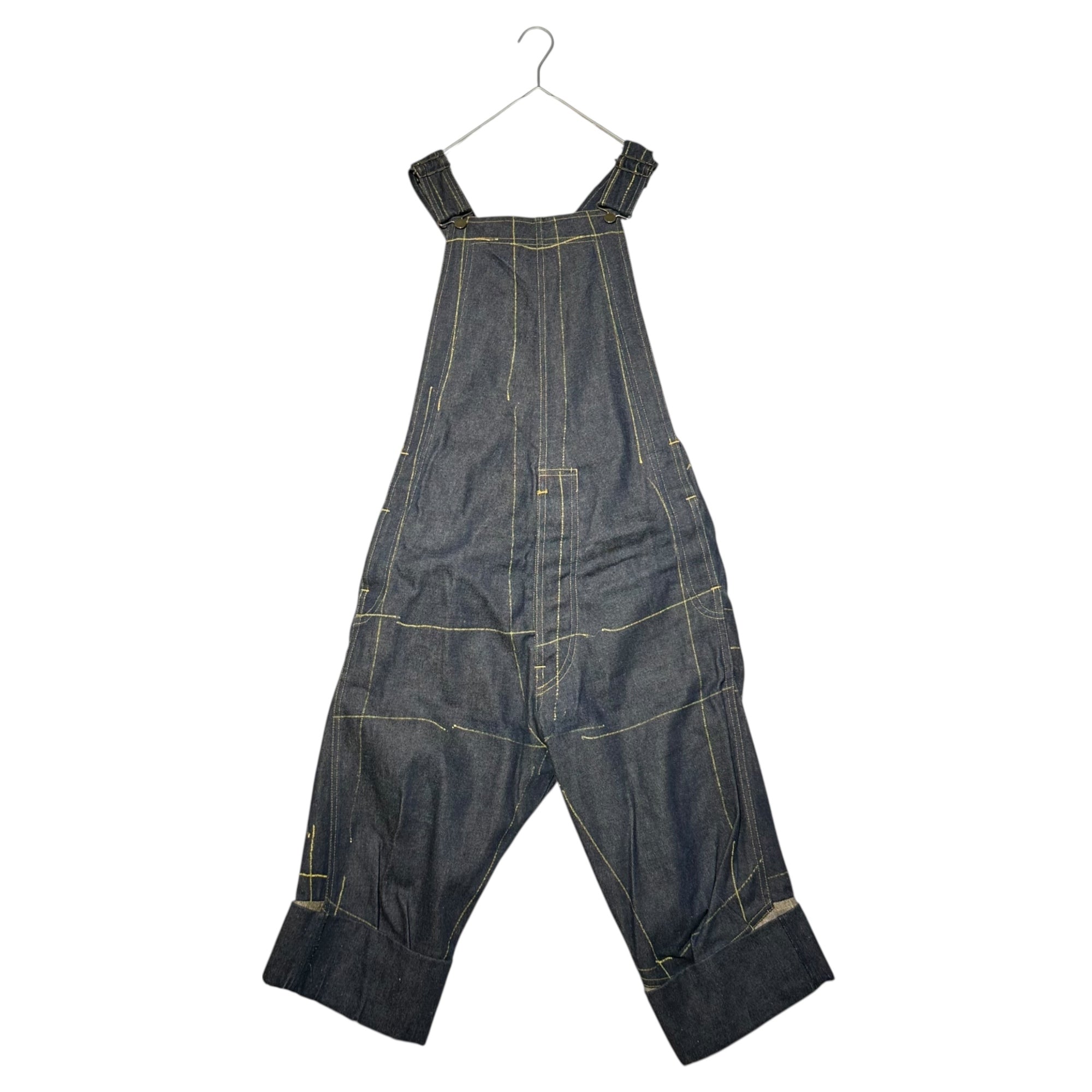 Christopher Nemeth(クリストファーネメス) 90's-00's Paint design sarouel denim overalls ペンキデザイン サルエル デニム オーバーオール S インディゴ×イエロー