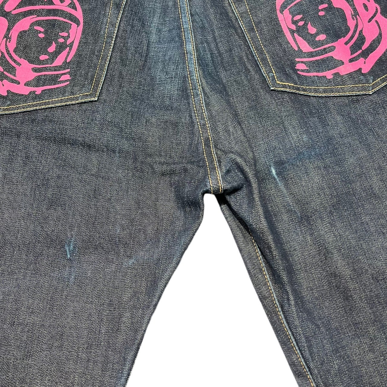 BILLIONAIRE BOYS CLUB(ビリオネアボーイズクラブ) Running dog print denim pants ランニングドッグ  プリント デニムパンツ 稀少 L インディゴ×ピンク パッチ外れ