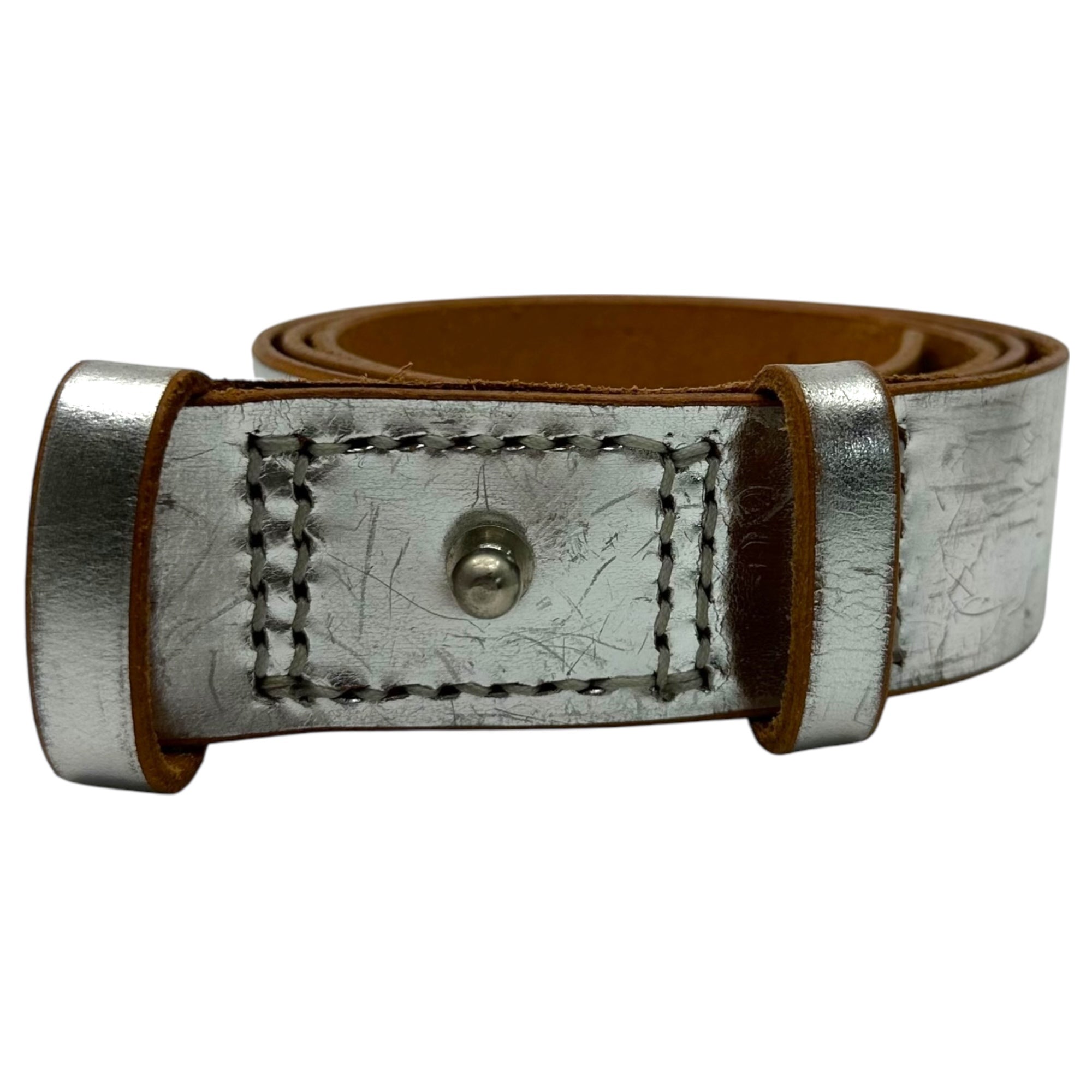 YOHJI YAMAMOTO(ヨウジヤマモト) Silver Leather Belt シルバー レザー ベルト FM-F04-770 シルバー