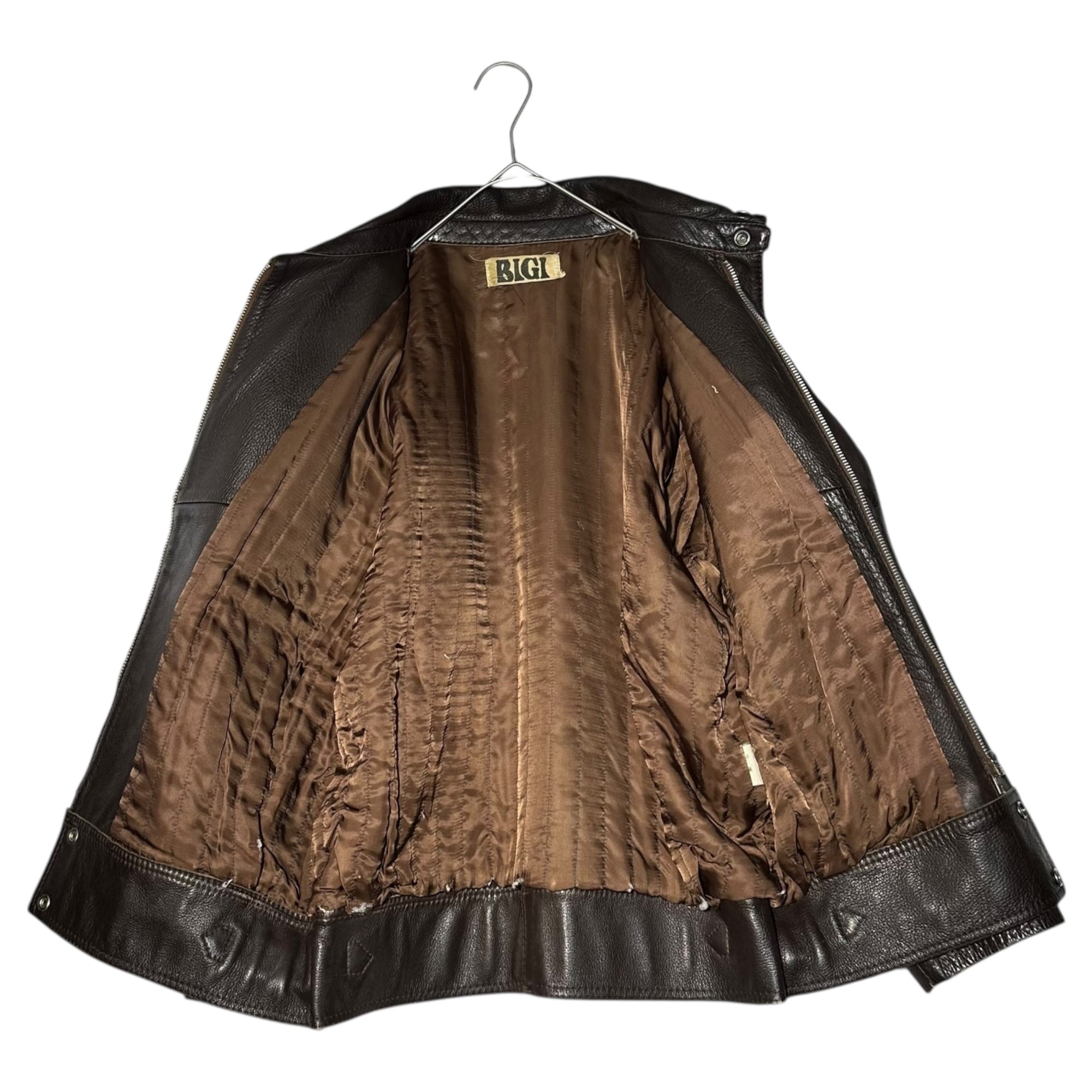 BIGI(ビギ) 80's Leather Rider Jacket レザー ライダース ジャケット 46(S程度) ダークブラウン ヴィンテージ 80年代 古着 初期