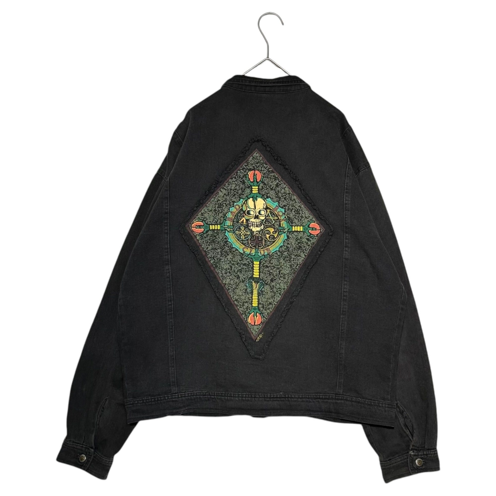 LIFE'S A BEACH(ライフイズアビーチ) 80’s VINTAGE BACK SKULL 2nd TYPE TRACKER JACKET ヴィンテージ バックスカル セカンド トラッカー ジャケット デニム M ブラック 80年代 BAD BOY バッドボーイ