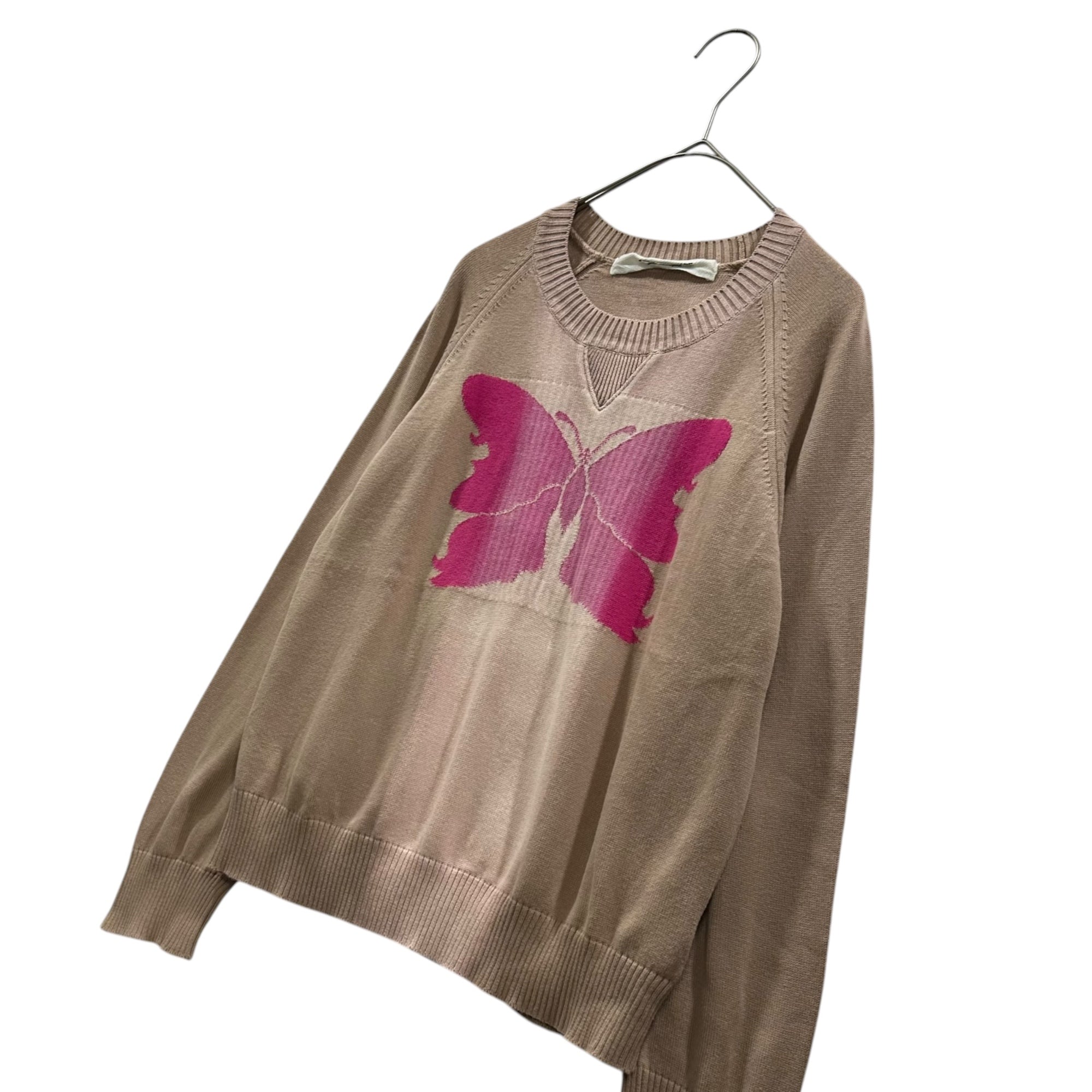 JUNYA WATANABE COMME des GARCONS(ジュンヤワタナベコムデギャルソン) 2002SS Papillon Print Cotton Crew-Neck Sweater パピヨンプリント コットン クルーネックニット JE-N007 FREE ベージュ×ピンク AD2001