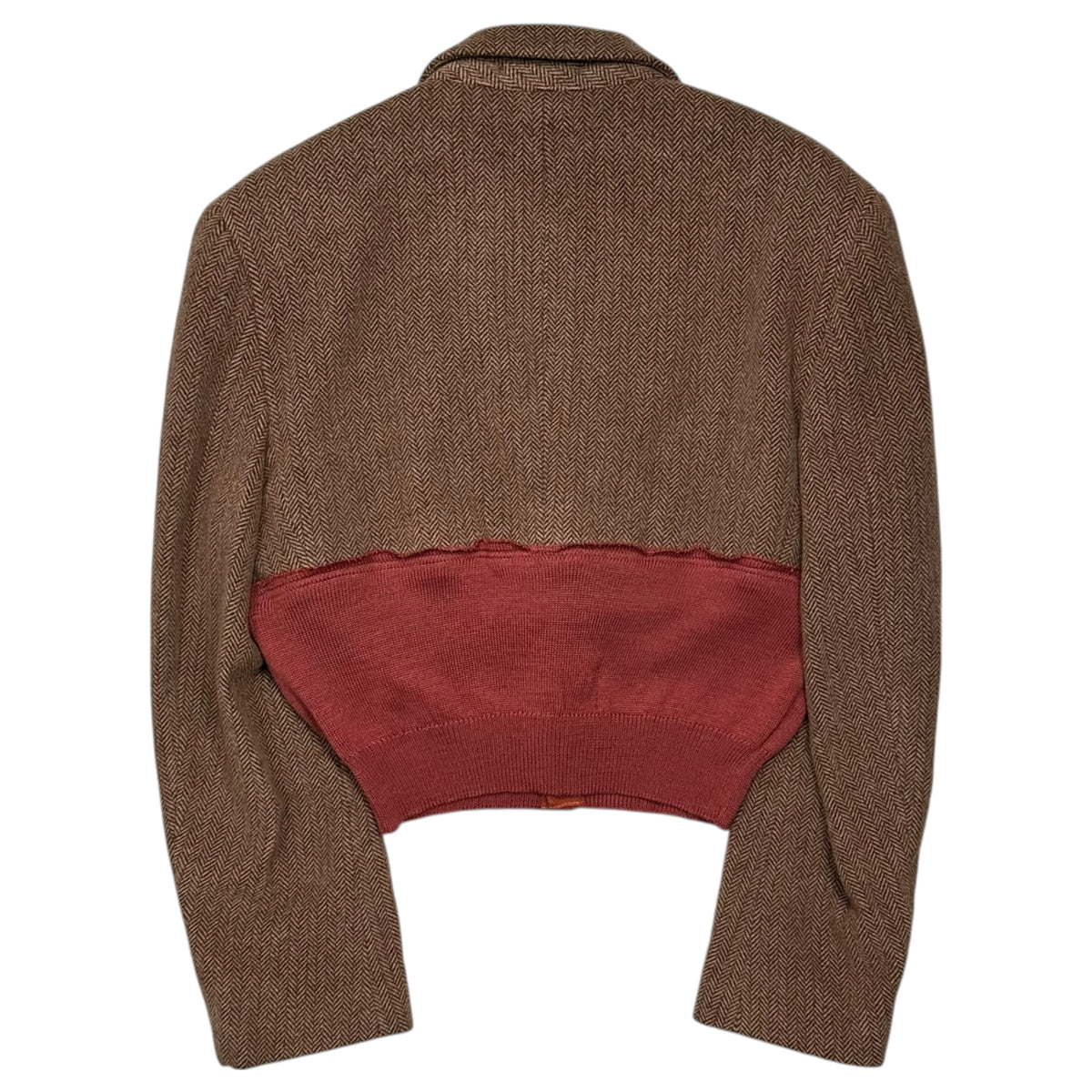 COMME des GARCONS(コムデギャルソン) 1993AW Tweed and knit panel jacket and skirt matching setup ツイード ニット 切替 ジャケット スカート セットアップ GJ-04050 M ブラウン×レッド 90's 90年代