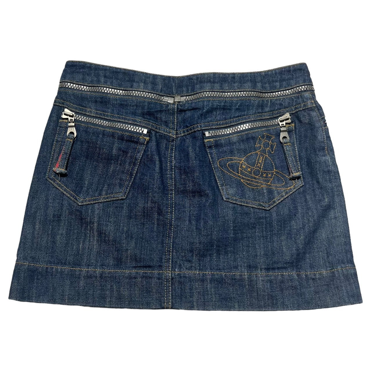 Vivienne Westwood RED LABEL(ヴィヴィアンウエストウッドレッドレーベル) 00's  Orbro logo zip denim mini skirt オーブ ロゴ ジップ デニム ミニ スカート 357-01-23005 3(L程度) インディゴ Y2K