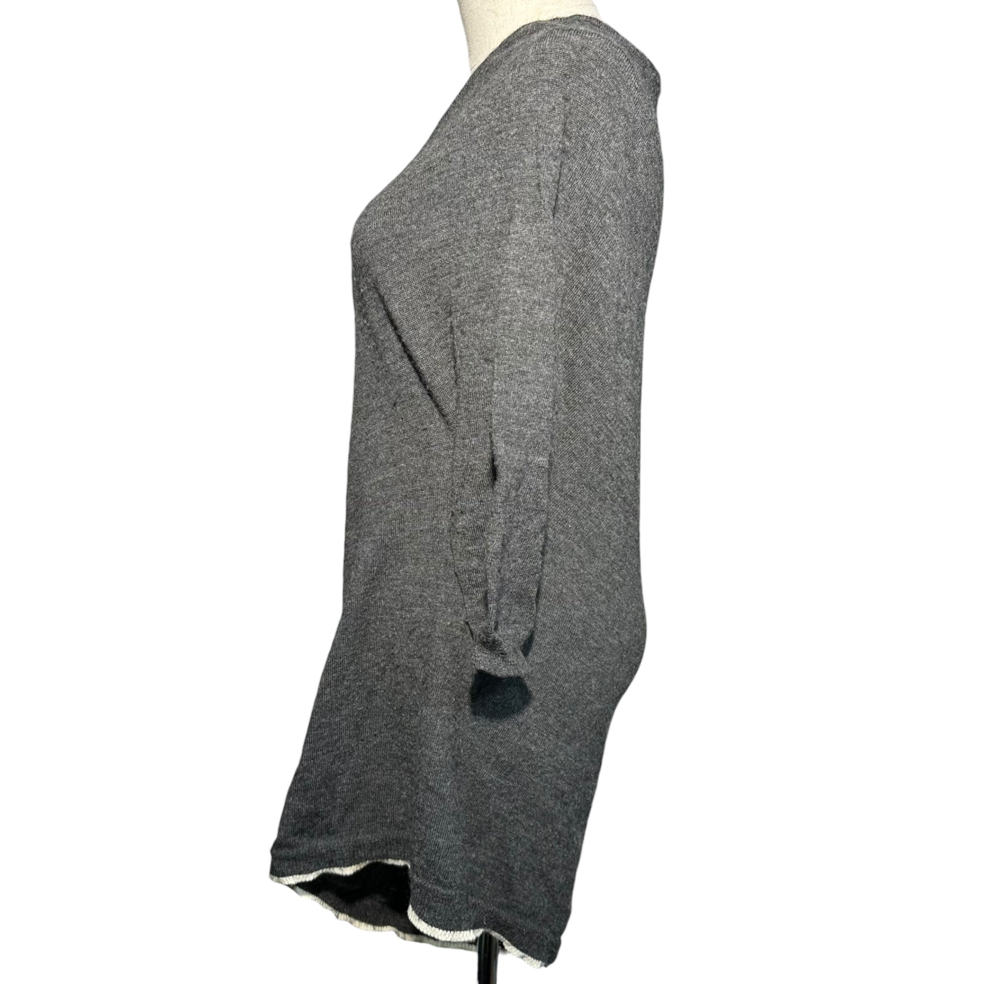 Y's(ワイズ) Hemline V-neck Asymmetric Knit 裾ライン Vネック 変形 ニット YN-K28-179 3(L程度) チャコールグレー×オフホワイト