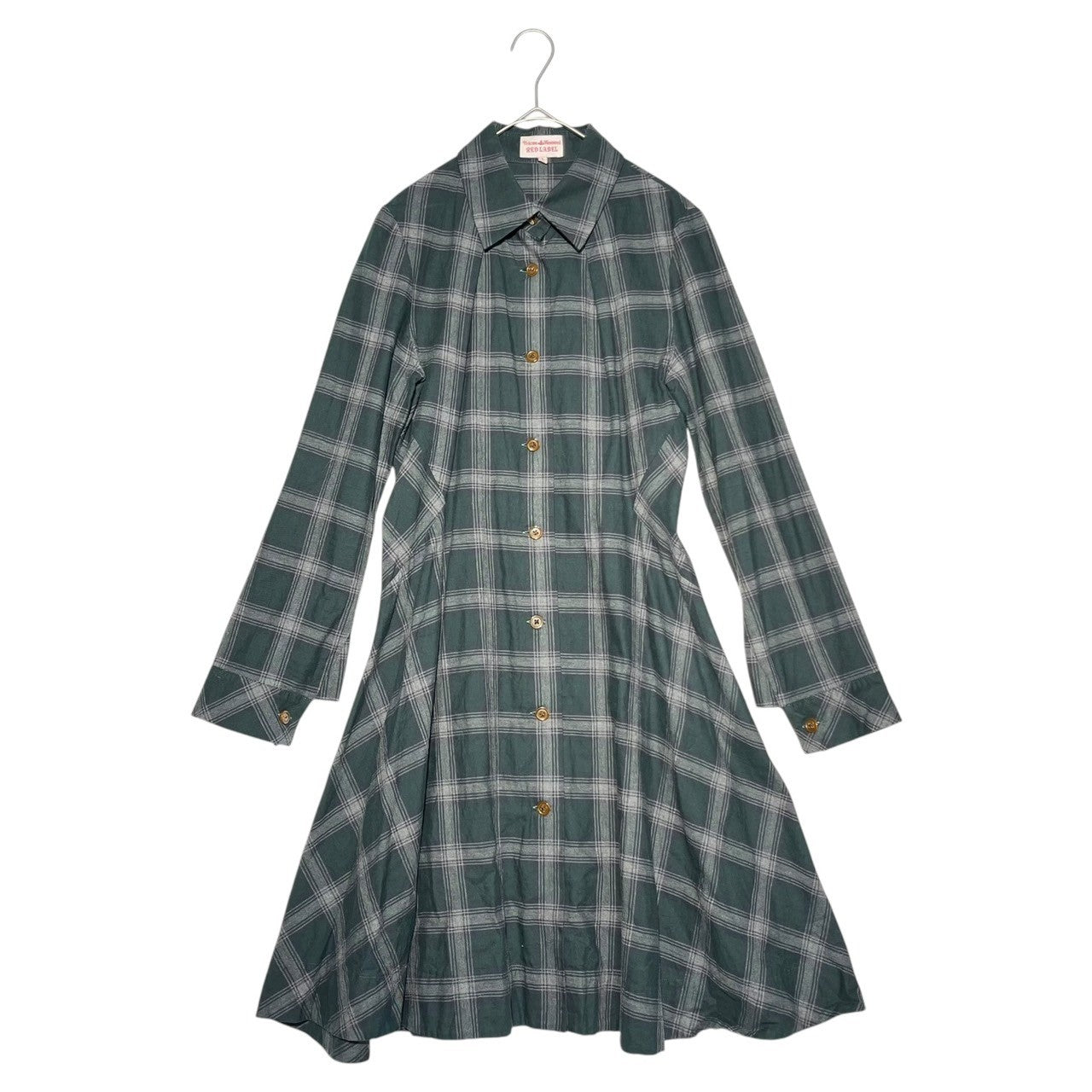 Vivienne Westwood RED LABEL(ヴィヴィアンウエストウッドレッドレーベル) Orb Button Tartan Check Flare Dress オーブ ボタン タータン チェック フレア ワンピース 16-01-582015 3(L程度) グリーン×グレー