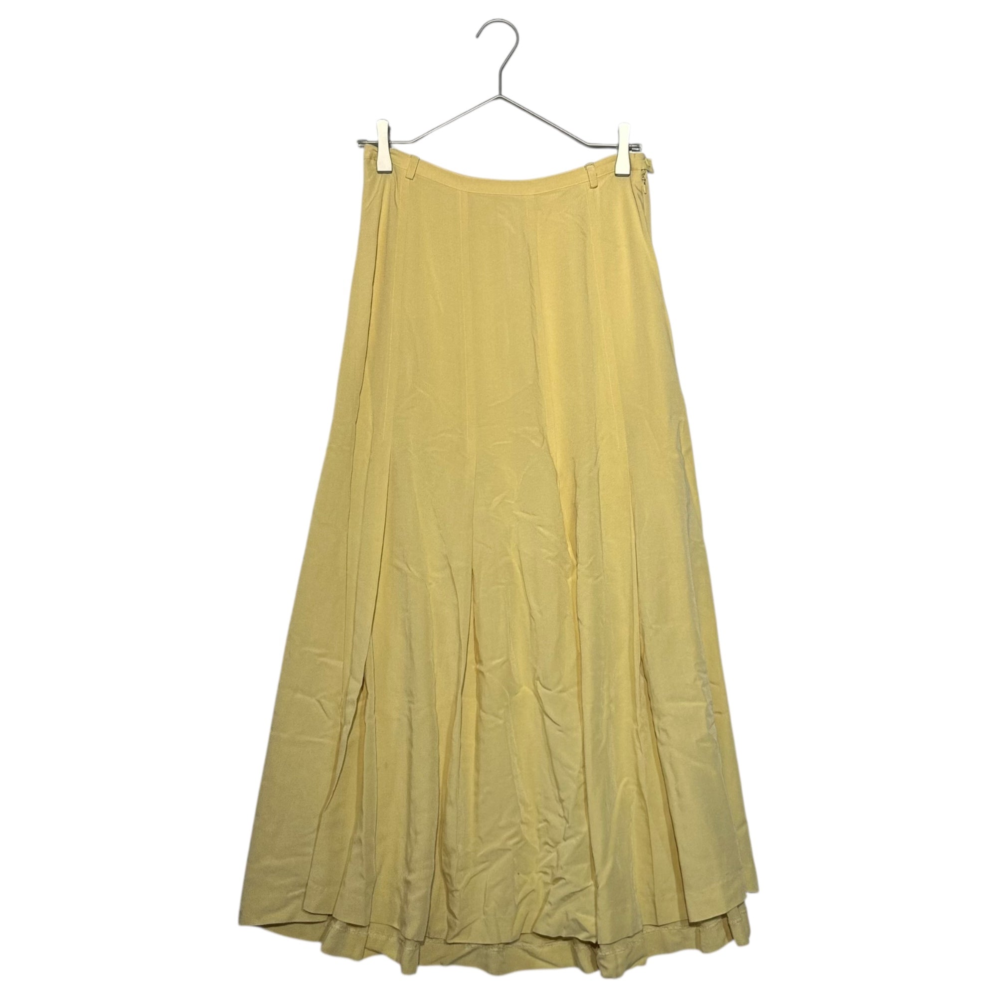 Euro vintage(ヨーロッパヴィンテージ) 【Made in France 】pale yellow box pleated long skirt 淡いイエローのボックスプリーツロングスカート Mサイズ程度 / レーヨン×ポリエステル×リネン混 イエロー