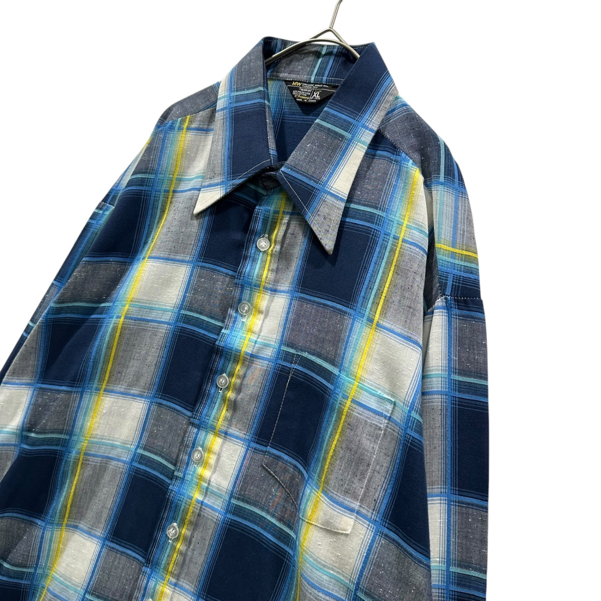 JC Penney(ジェーシーペニー) 1970's L/S Tartan Plaid Shirt タータン チェック 長袖 シャツ XL ネイビー 70年代 ヴィンテージ