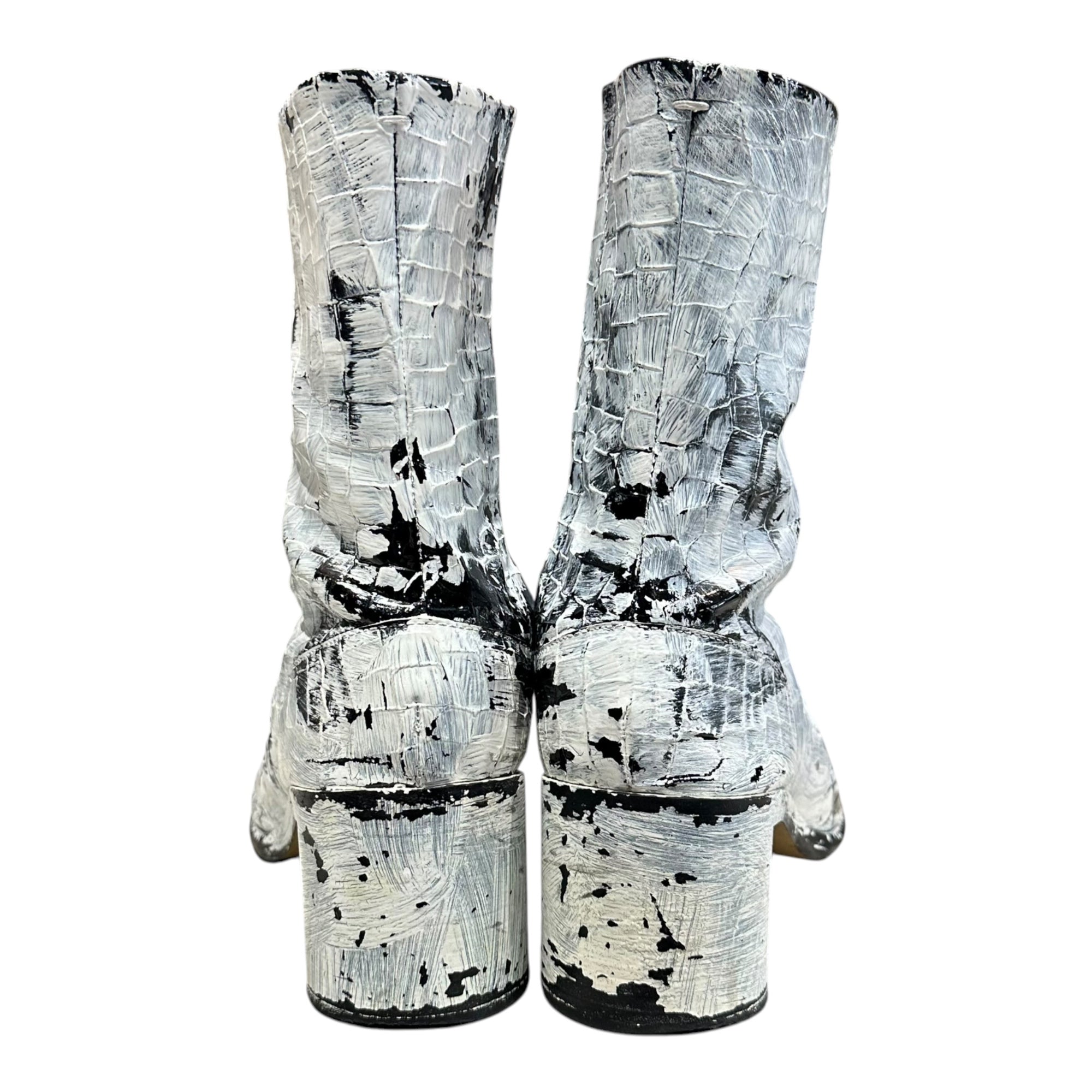 MAISON MARGIELA(メゾンマルジェラ) 21AW TABI BOOTS - Crocodile Embossed Leather Bianquet 足袋 ブーツ クロコ 型押し レザー ペンキ S57WU0132 43(27.5cm程度) ホワイト×ブラック