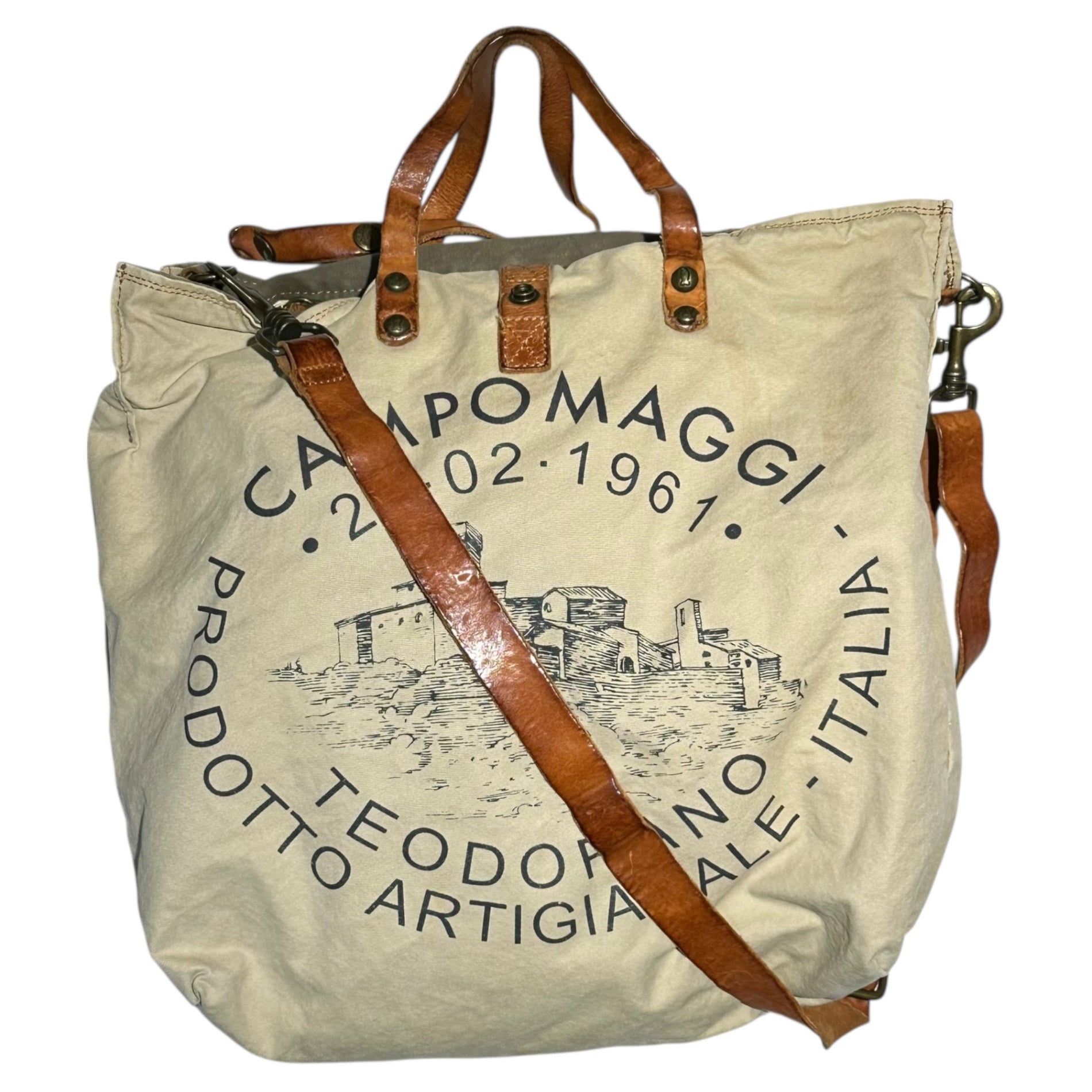 CAMPOMAGGI(カンポマッジ) 2WAYキャンバスショルダーバッグ ベージュ×ブラウン