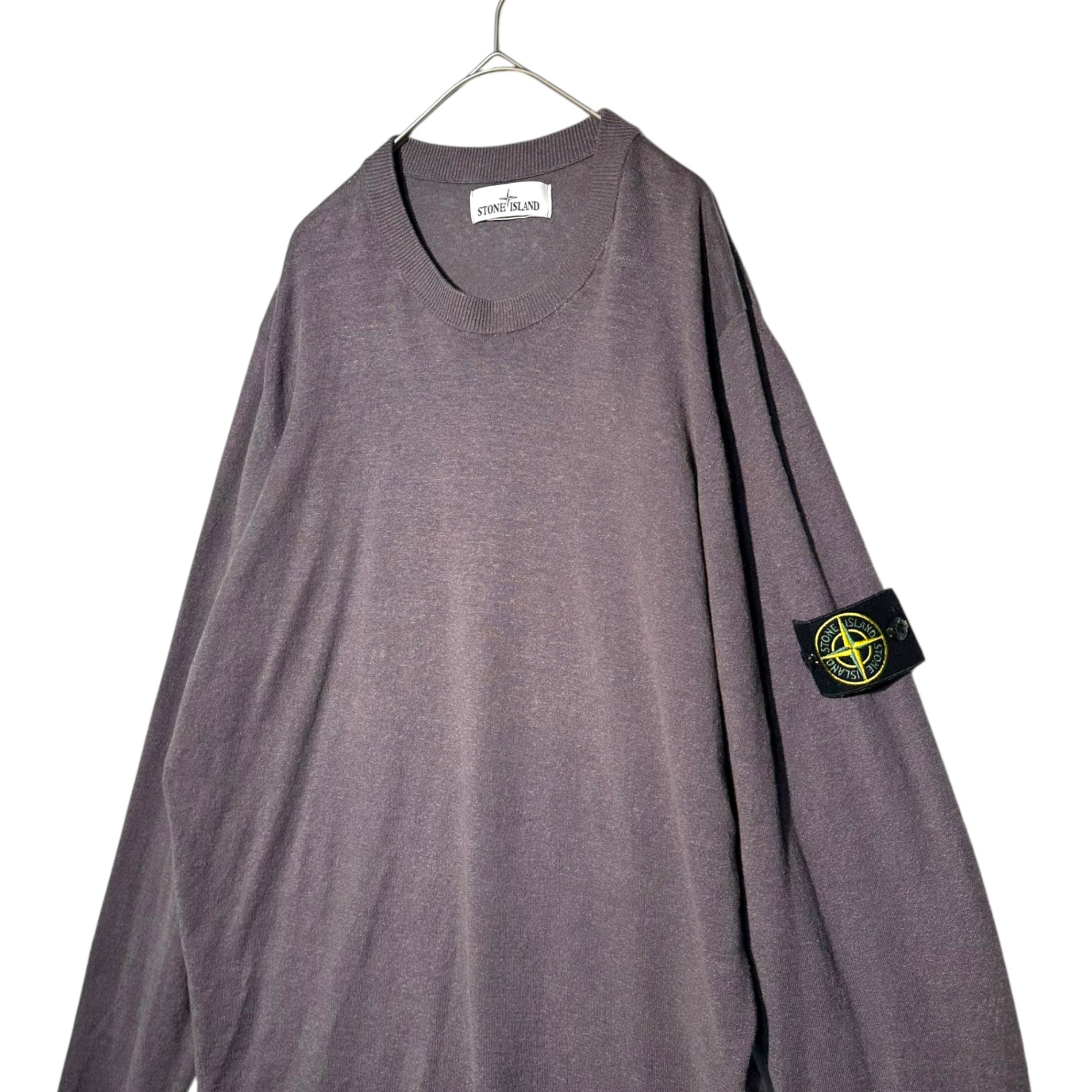 STONE ISLAND(ストーンアイランド) 19SS sleeve line linen crew neck knit 袖ライン リネン クルーネック ニット 7015516D3 L グレー カットソー サマーニット