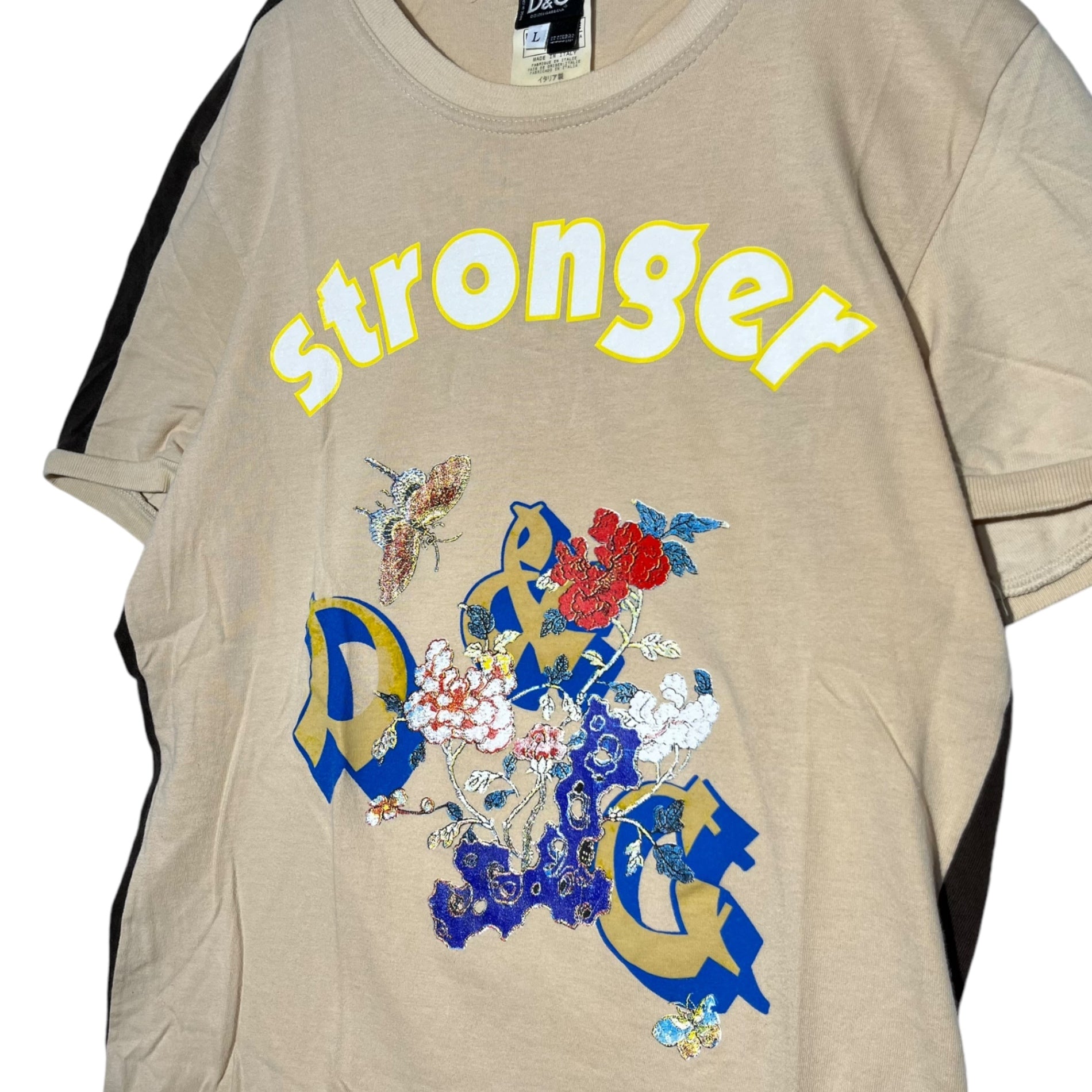 D&G(ディー&ジードルガバドルチェ&ガッバーナ) 00's ”stronger” print TEE プリント Tシャツ L ブラウン Y2K