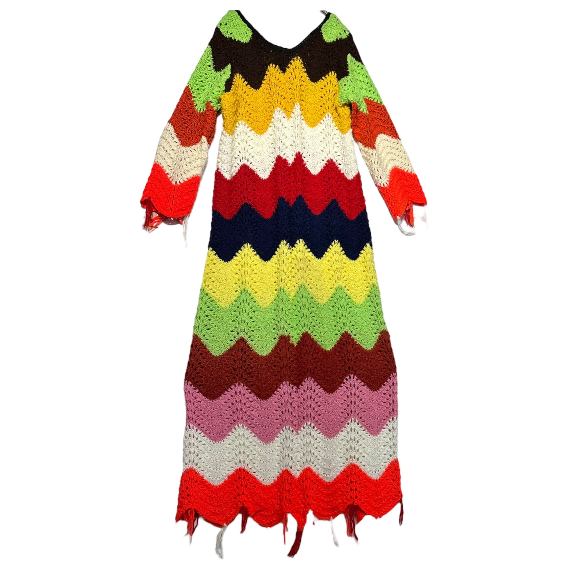 US VINTAGE(アメリカヴィンテージ) 70's Vintage Crochet Knit Dress ヴィンテージ クロシェ マキシ ワンピース FREE マルチカラー 推定70年代 ロング