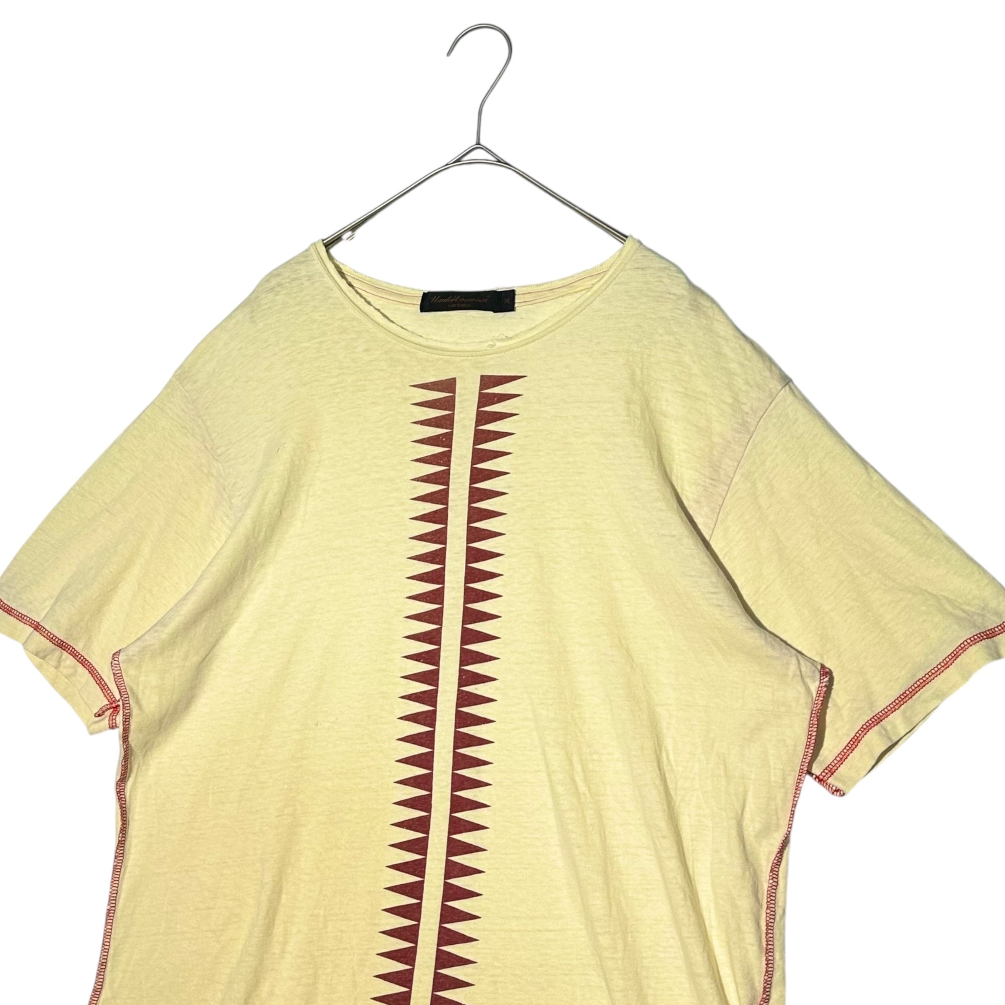 UNDERCOVERISM(アンダーカバイズム) 03SS Scab Distressed Finish Center GIZ Pattern Crew Neck T-Shirt ダメージ加工 センター GIZ 柄 クルーネック Tシャツ M アイボリー×レッド