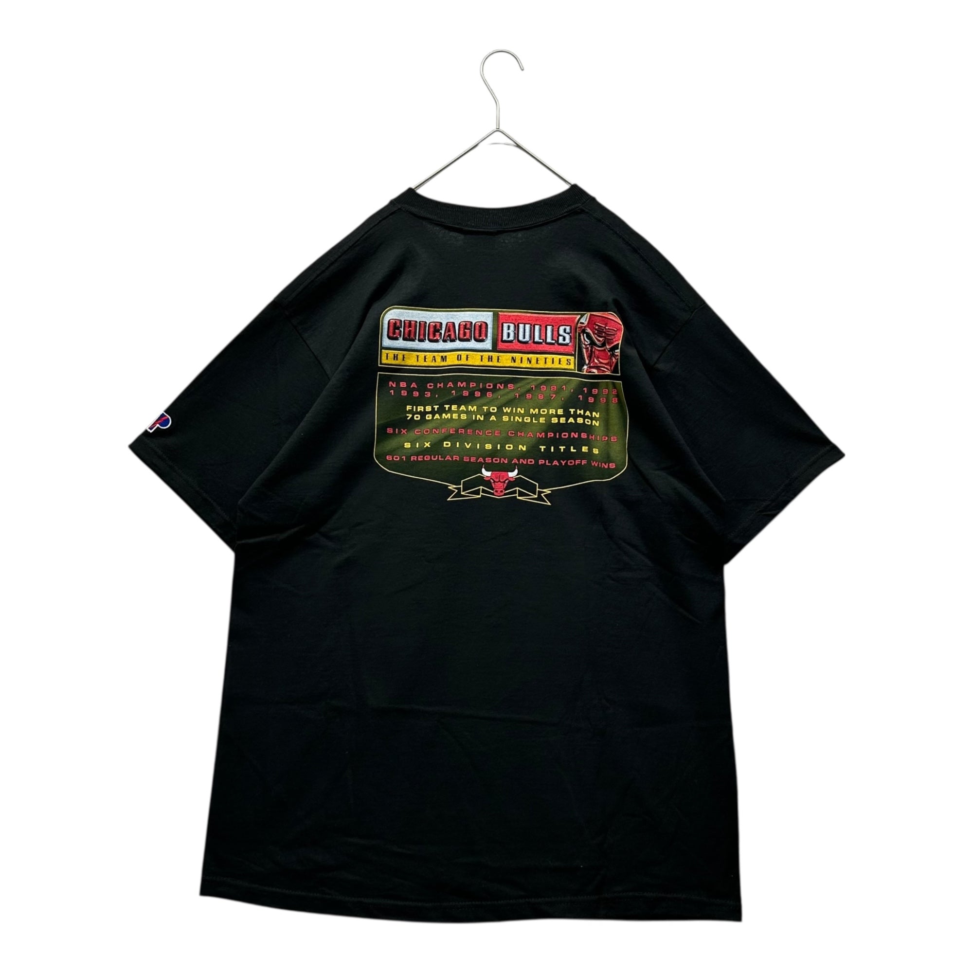 VINTAGE(ヴィンテージ) 1998 PRO PLAYER CHICAGO BULLS TEAM OF THE NINETIES 6X NBA CHAMPIONS T-SHIRT シカゴブルズ 6 チャンピオン Tシャツ Ｌ ブラック×イエロー 90年代