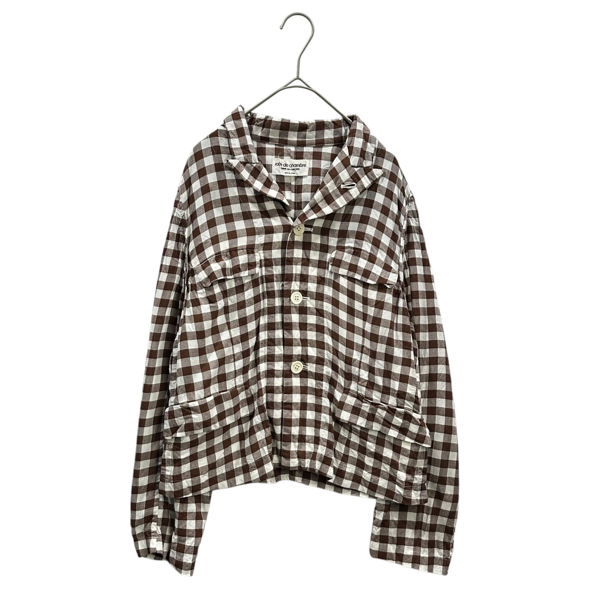 robe de chambre COMME des GARCONS(ローブドシャンブルコムデギャルソン) 1999SS Gingham-Check Rayon Shirt Jacket ギンガム チェック レーヨン シャツ ジャケット RJ-100220 FREE ブラウン×ホワイト AD1998 90s アーカイブ