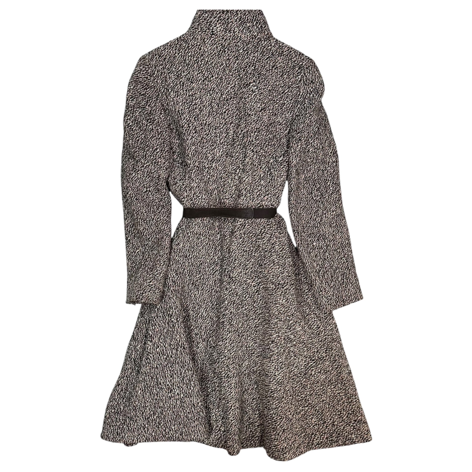PRADA(プラダ) 2000AW Wool Tweed Stand Collar Flared Coat ウール ツイード スタンドカラー フレア コート 40(L程度) ホワイト×ブラック×ピンク 00's FW