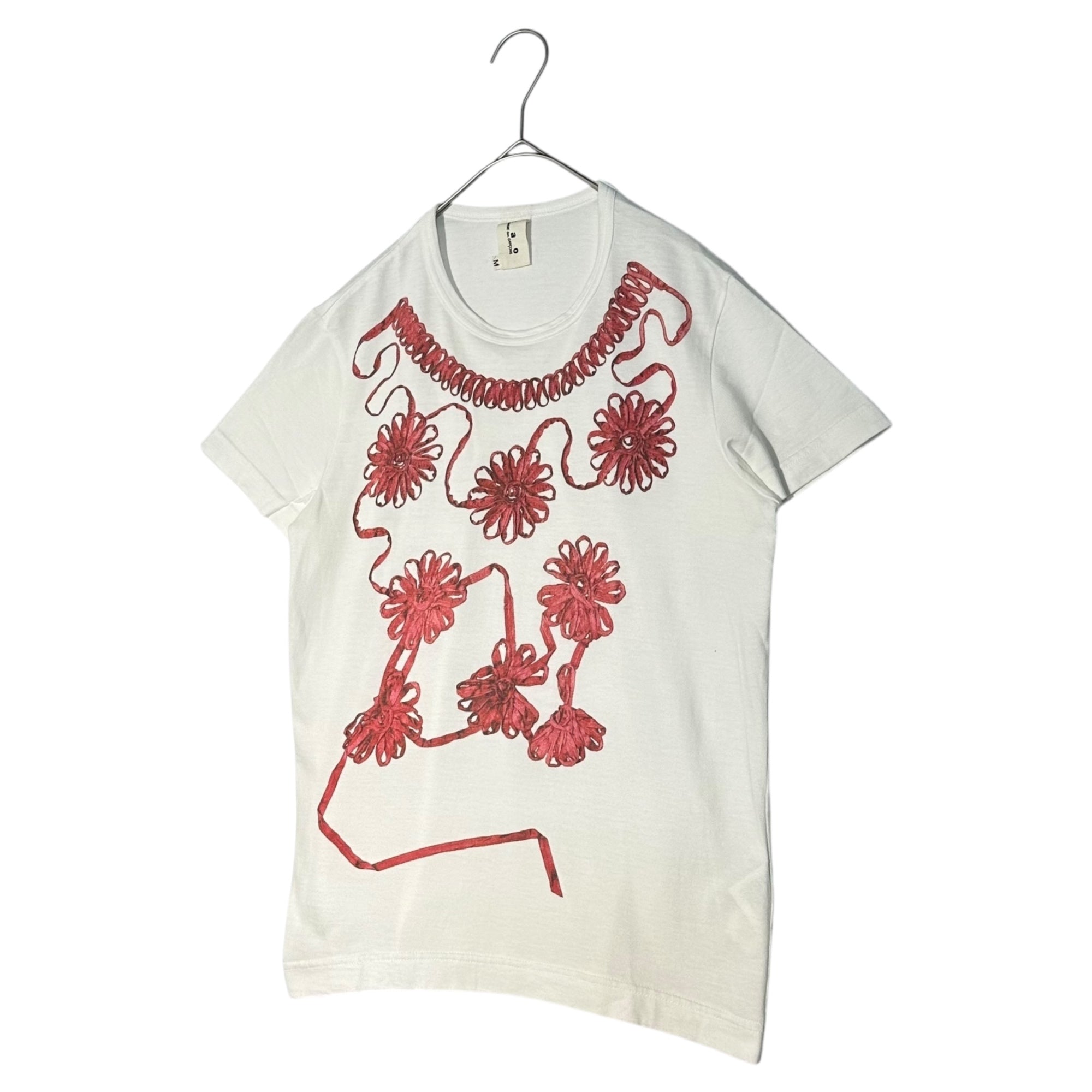 TAO COMME des GARCONS(タオコムデギャルソン) 08AW Flower Ribbon Print Crew Neck T-Shirt フラワーリボン プリント クルーネック Tシャツ 3B-T051 M ホワイト×レッド AD2008