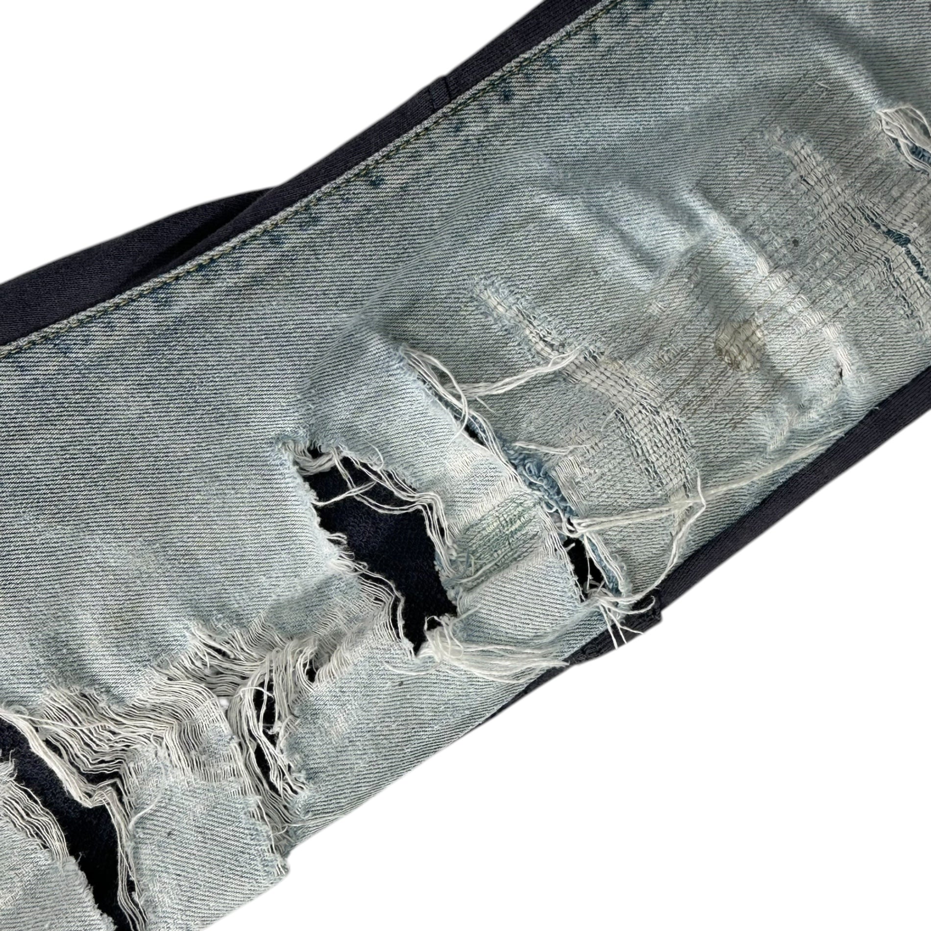 UNDERCOVER(アンダーカバー) 11SS Reworked Distressed Denim Sweat pants 再構築 ダメージ デニム スウェット パンツ G1516 1 ライトインディゴ×ネイビー ドッキング スキニー