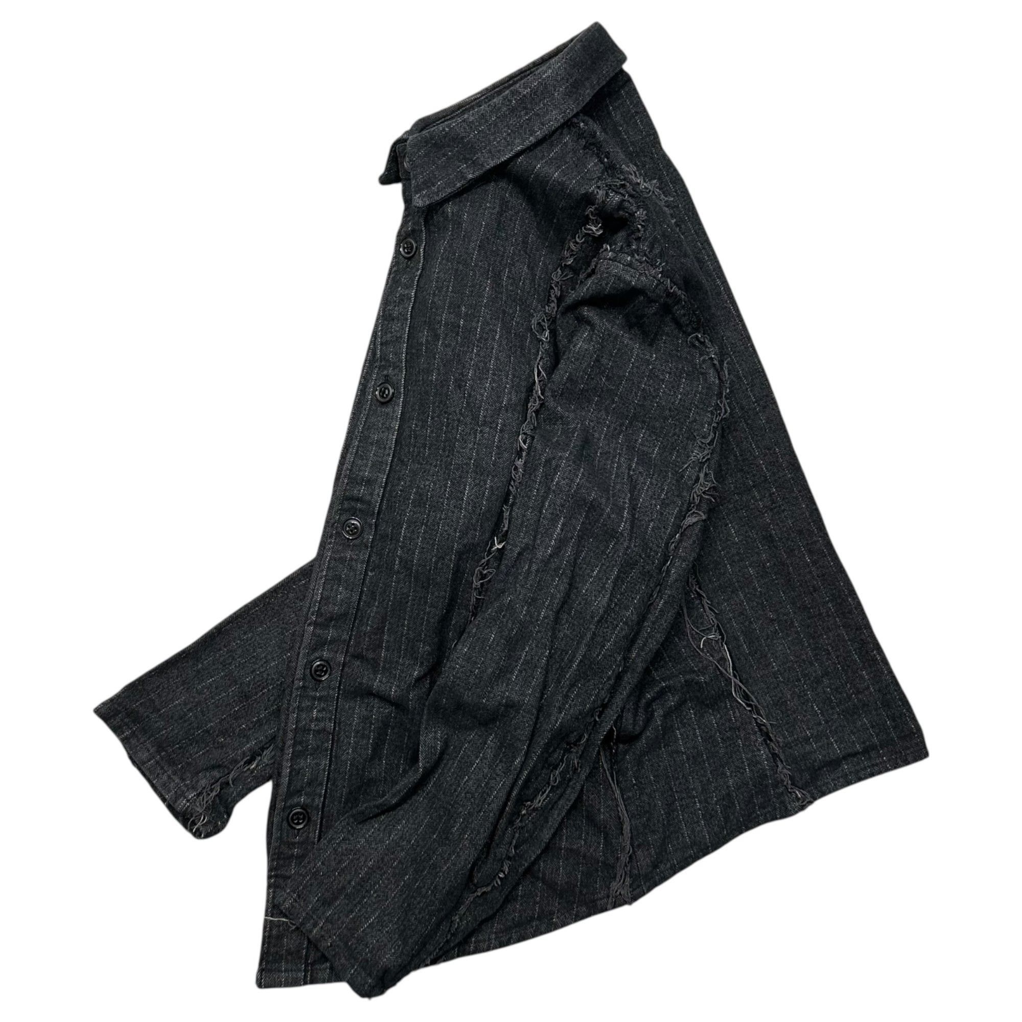 Nemeth(ネメス) Cut-off Stripe Cotton L/S Flannel Shirt 断ち切り ストライプ コットン 長袖 ネル シャツ 2045 S チャコールグレー×ライトグレー