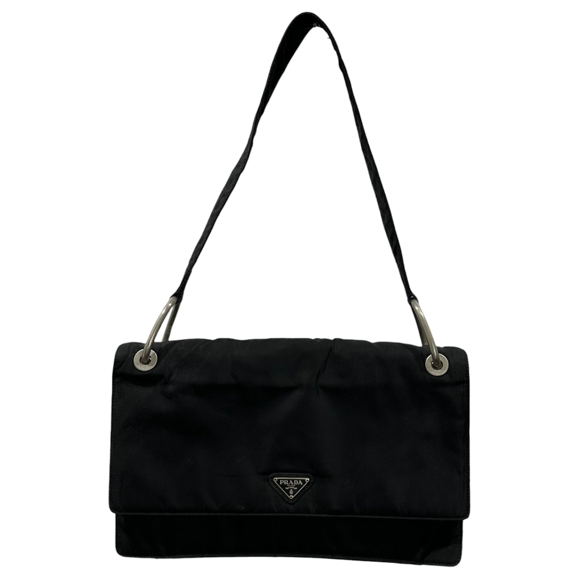 PRADA(プラダ) Nylon One-Shoulder Bag ナイロン ワンショルダー バッグ ブラック スクエア 金具 ロゴ