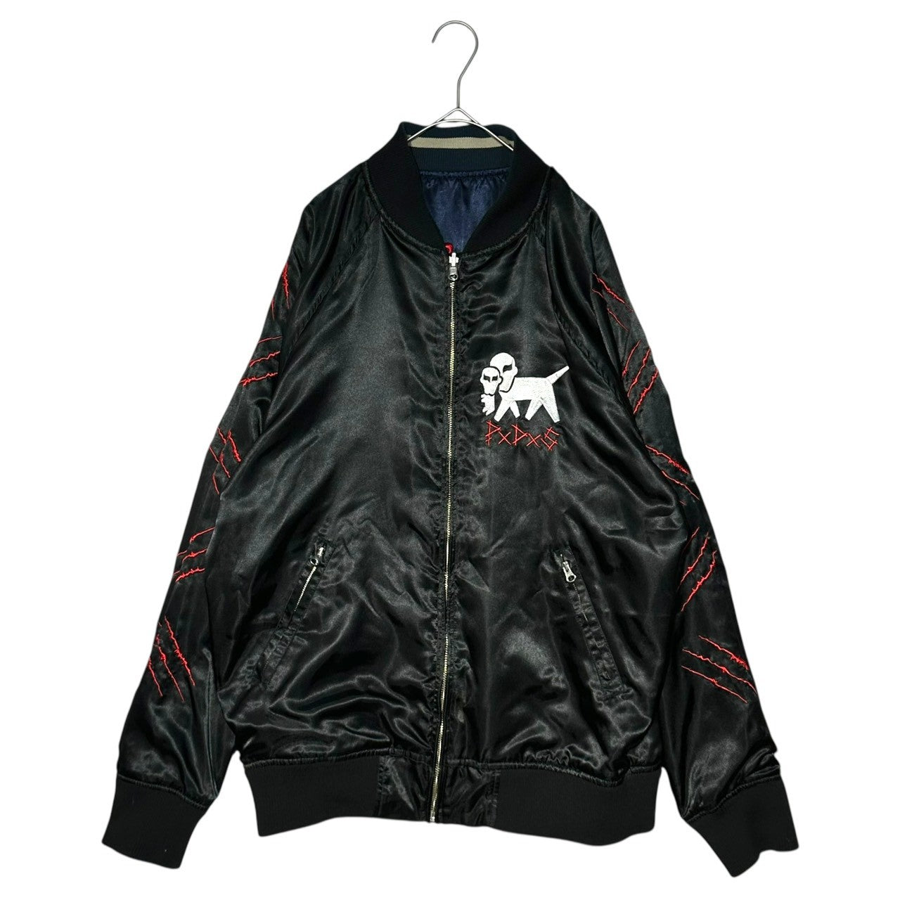 PUNKDRUNKERS(パンクドランカーズ) Stray Cat Souvenir Jacket 野良猫 スカジャン XL ネイビー×ブラック スーベニア ジャケット リバーシブル ブルゾン