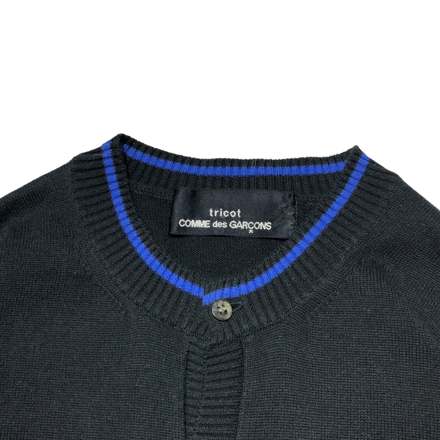 tricot COMME des GARCONS(トリココムデギャルソン) 02SS crew neck cotton cardigan クルーネック コットン カーディガン TF-N012 表記無し(M程度) ブラック×ブルー AD2002 ニット 王冠 ロゴ