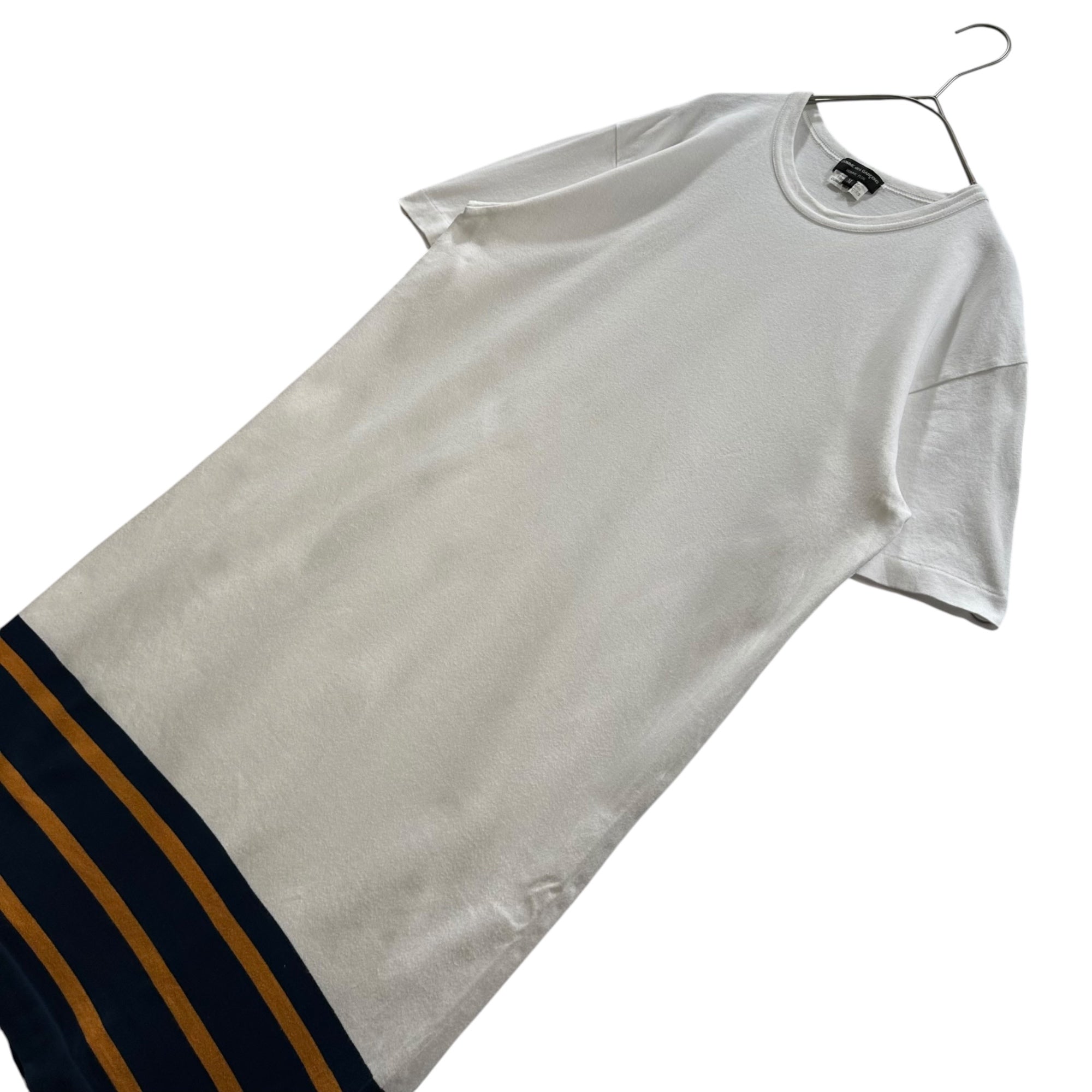 COMME des GARCONS HOMME PLUS(コムデギャルソンオムプリュス) 2016SS Asymmetrical Hem Long T-Shirt 裾切替 ロング Tシャツ PQ-T056 M ホワイト×ネイビー×ブラウン AD2015