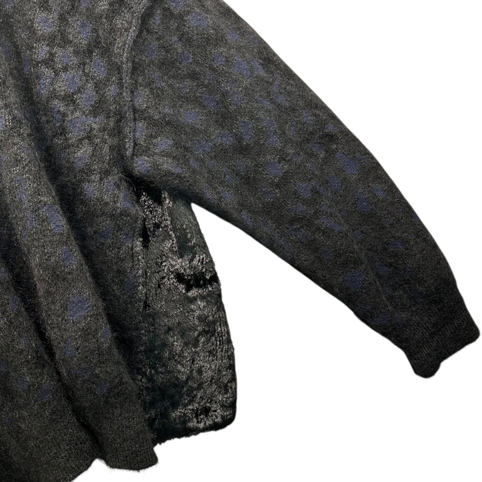 JUNYA WATANABE(ジュンヤワタナベ) 22AW Animal Print Velvet-Style Back Panel Crew Neck Knit アニマル柄 背面ベルベット風素材 切替 クルーネック ニット JJ-N041 S ネイビー×ブラック AD2022