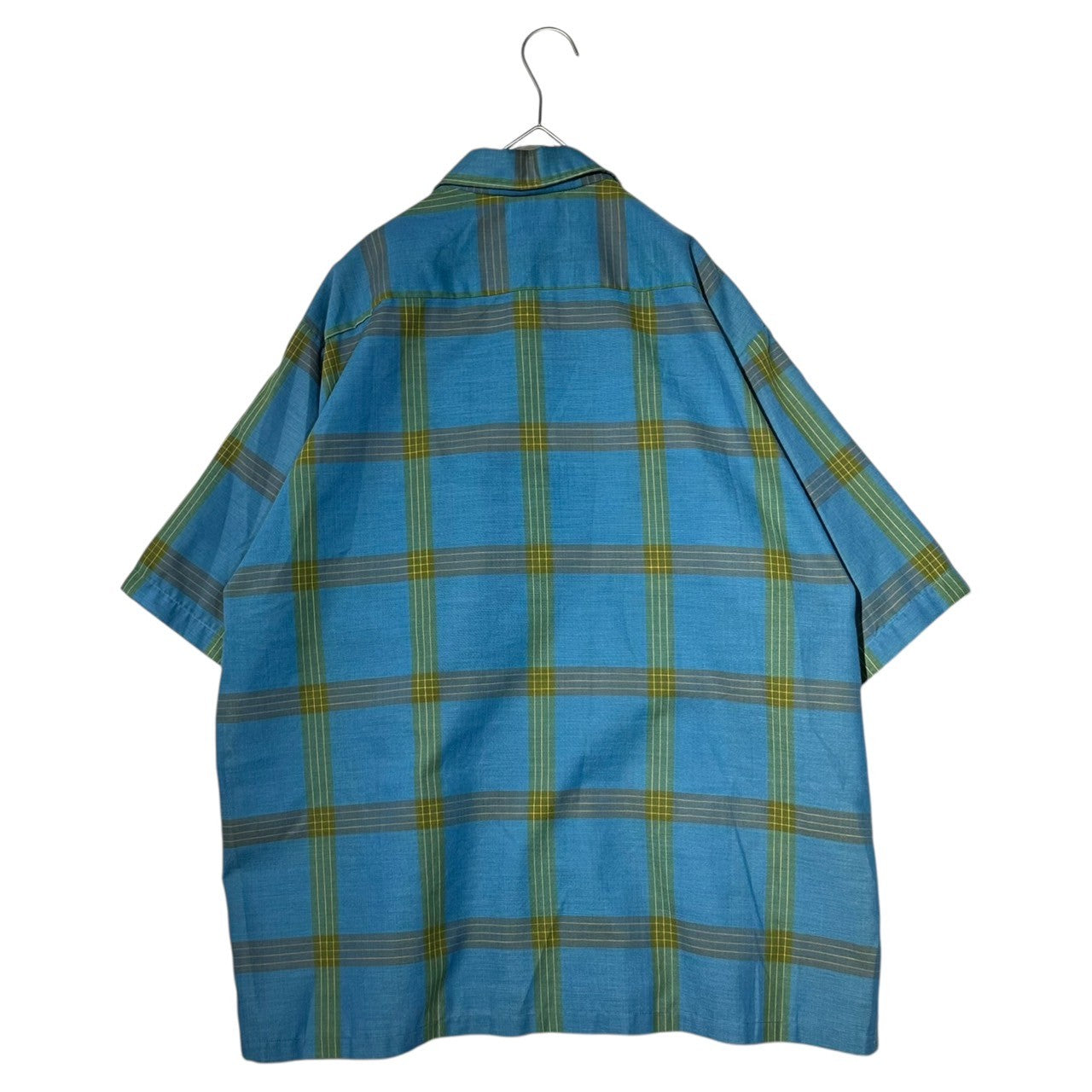 TOWNCRAFT(タウンクラフト) 60's~70's Vintage Open Collar Check Shirt ヴィンテージ オープンカラー チェック シャツ L ブルー×イエロー 60年代～70年代 JC Penneys