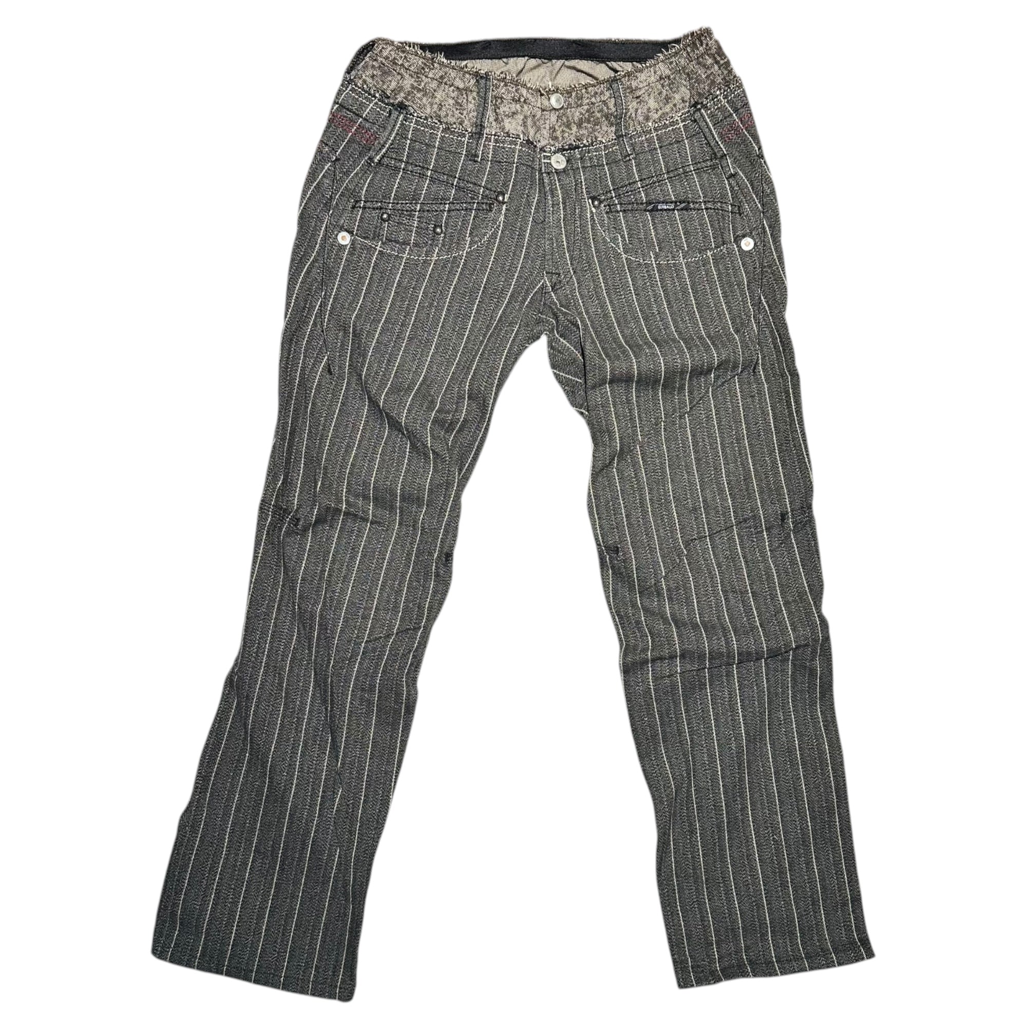 MARITHE FRANCOIS GIRBAUD(マリテフランソワジルボー) 00's Double-Waist Gimmick Striped Pants ダブルウエスト ギミック ストライプ パンツ M7-2283 L ライトインディゴ Y2K