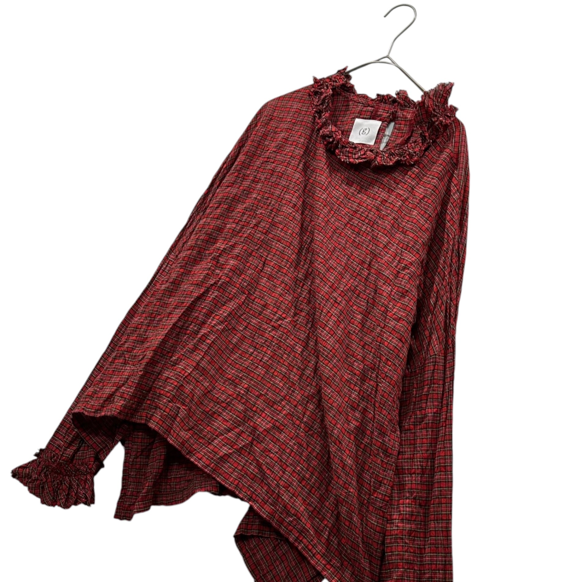 g(グラム) Tartan Check Ruffled Linen Blouse タータンチェック フリル リネン ブラウス フリー レッド
