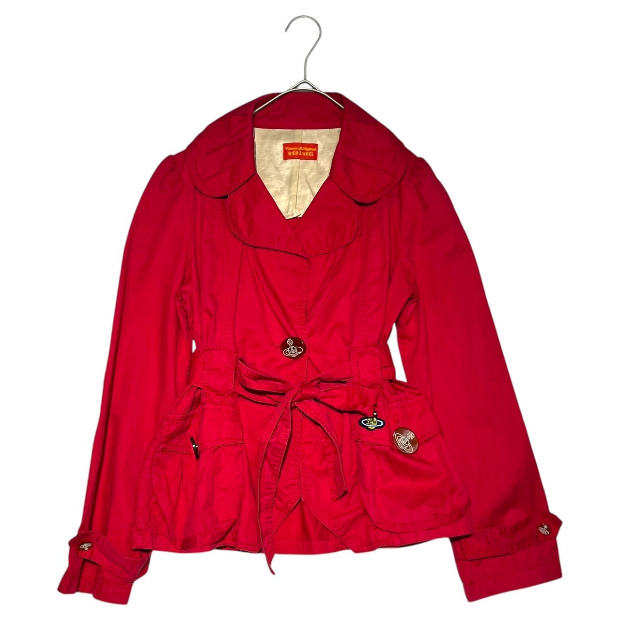 Vivienne Westwood RED LABEL(ヴィヴィアンウエストウッドレッドレーベル) Orb button gathered collar short trench coat オーブボタン ギャザー襟 ショート トレンチコート レッド