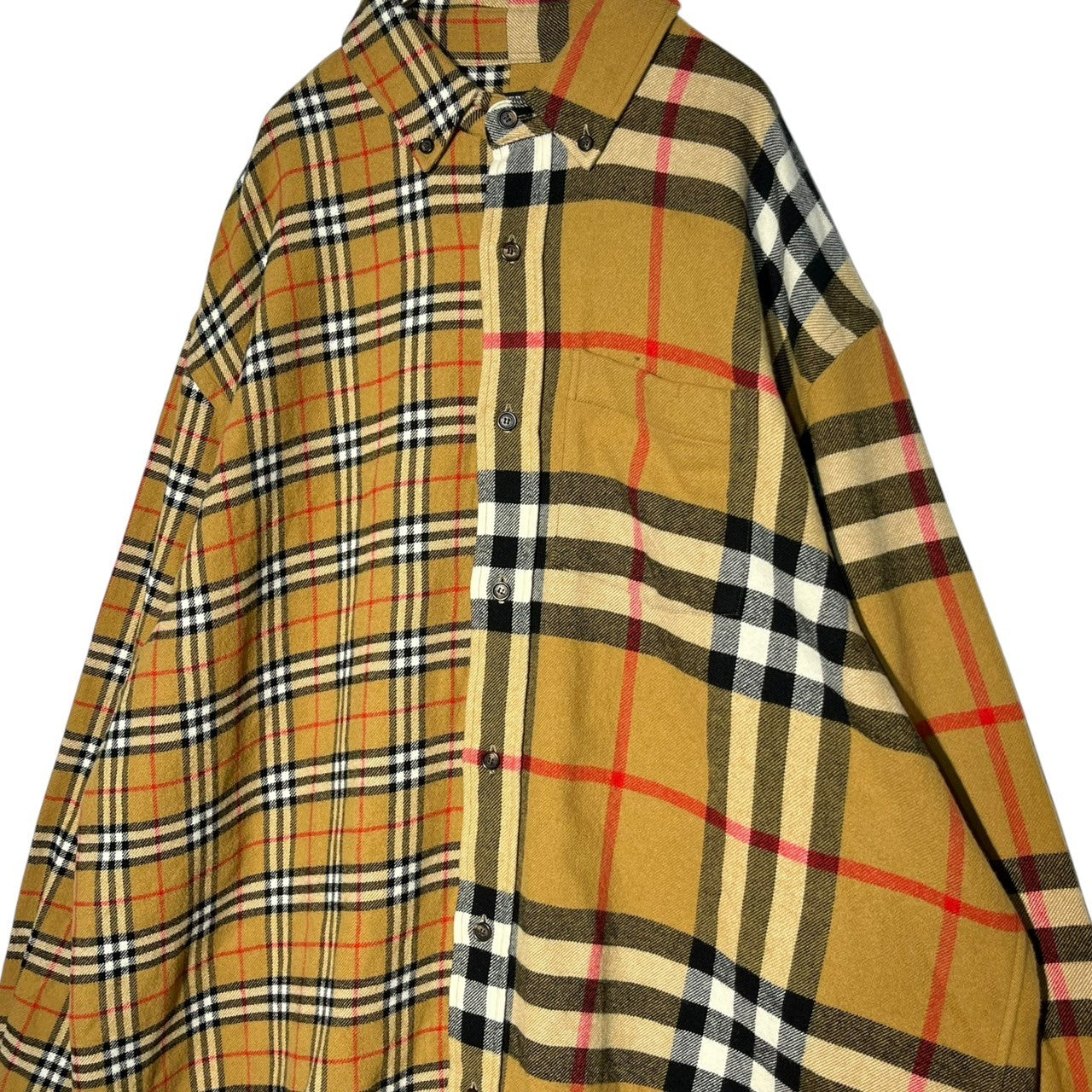 Gosha Rubchinskiy × BURBERRY(ゴーシャラブチンスキー × バーバリー) 2018 Nova check switching oversize flannel shirt ノバチェック 切替 オーバーサイズ ネル シャツ 10.770.518/0001-68 L ベージュ 稀少品