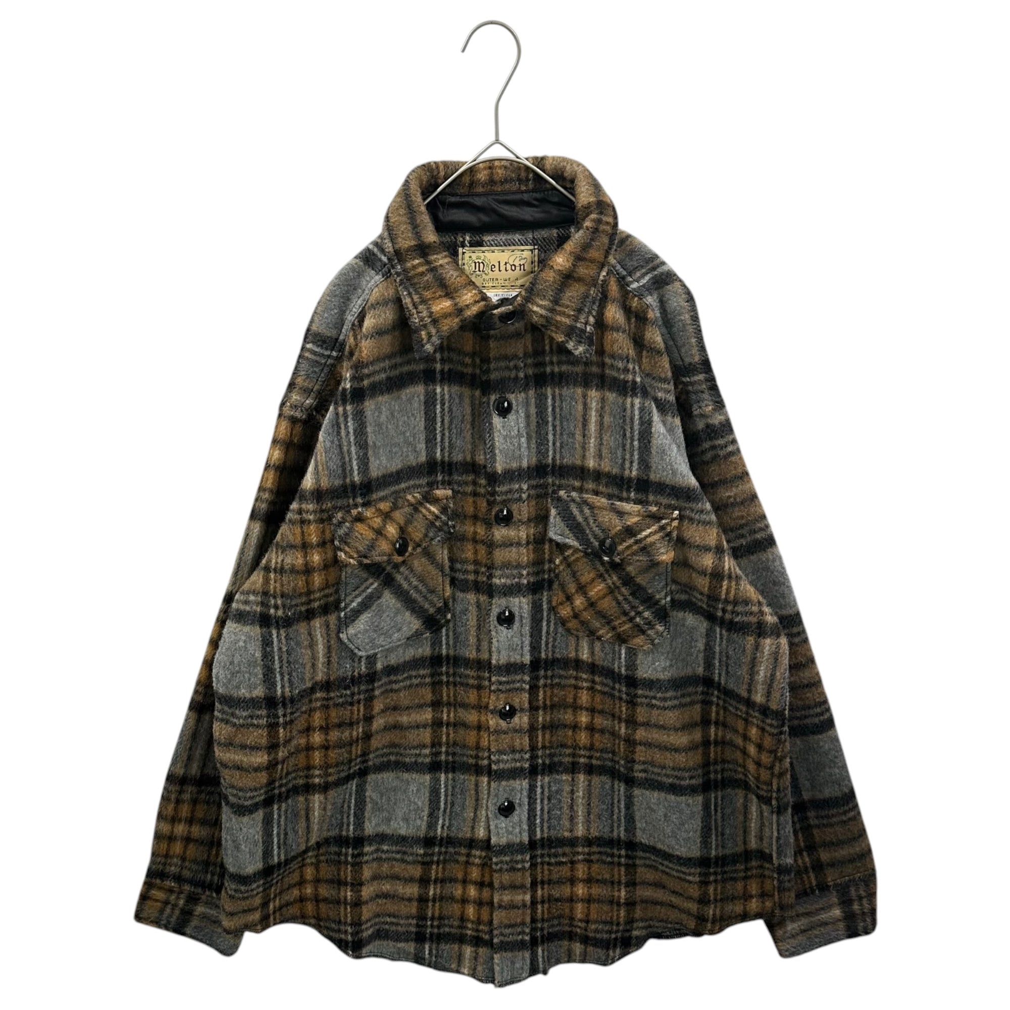 Melton(メルトン) 1970~80's Brushed Check Wool Jacket 起毛 ウール チェック ジャケット XL グレー×オレンジ 1970年～1980年代 ヴィンテージ