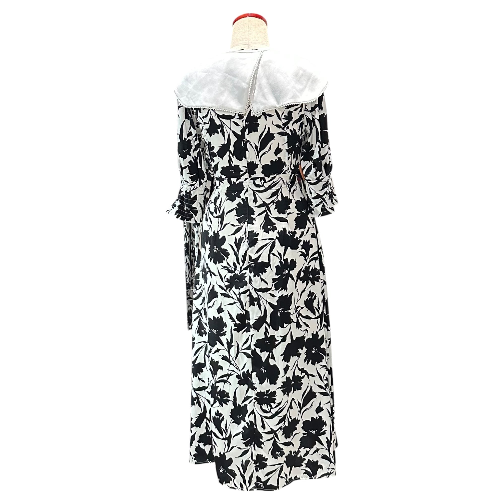 snidel(スナイデル) ビッグカラー プリント ワンピース SWFO224076 0(XS程度) ブラック×ホワイト