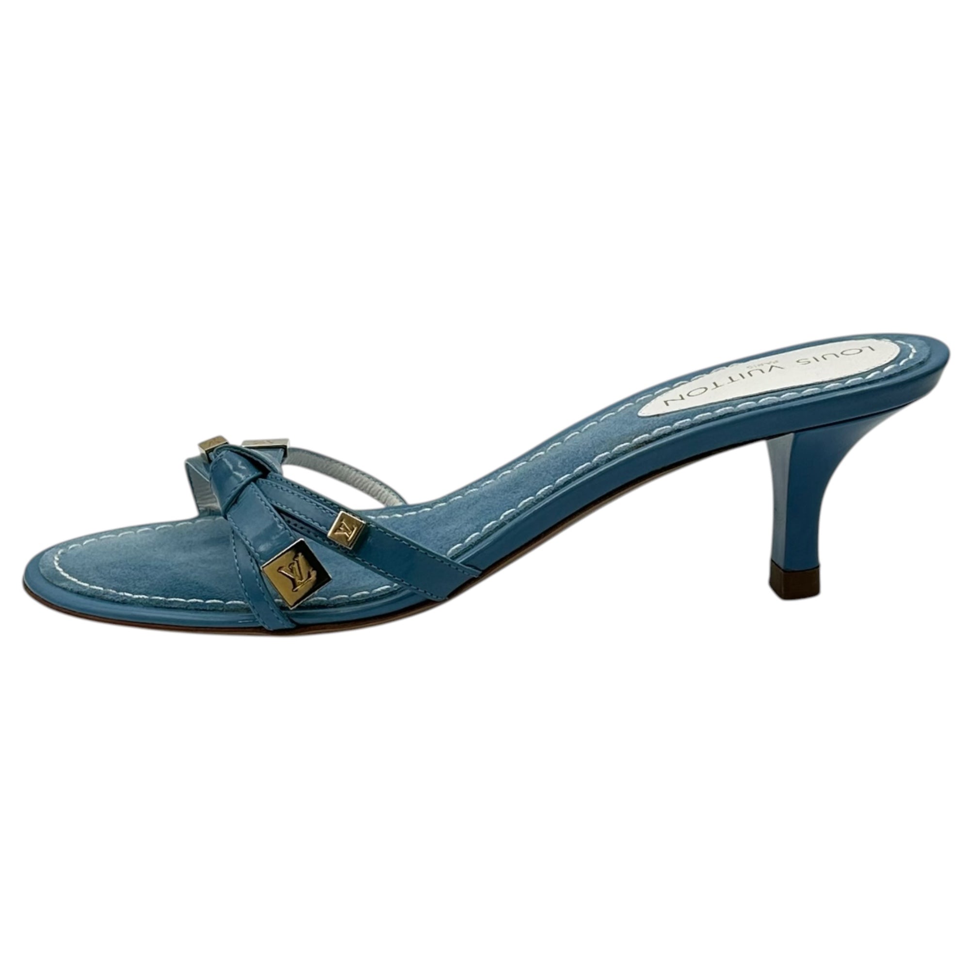 LOUIS VUITTON ルイヴィトン エナメル パテント 水色リボンミュール LOUIS VUITTON(ルイヴィトン) Vernis Ribbon Mules ヴェルニ リボン