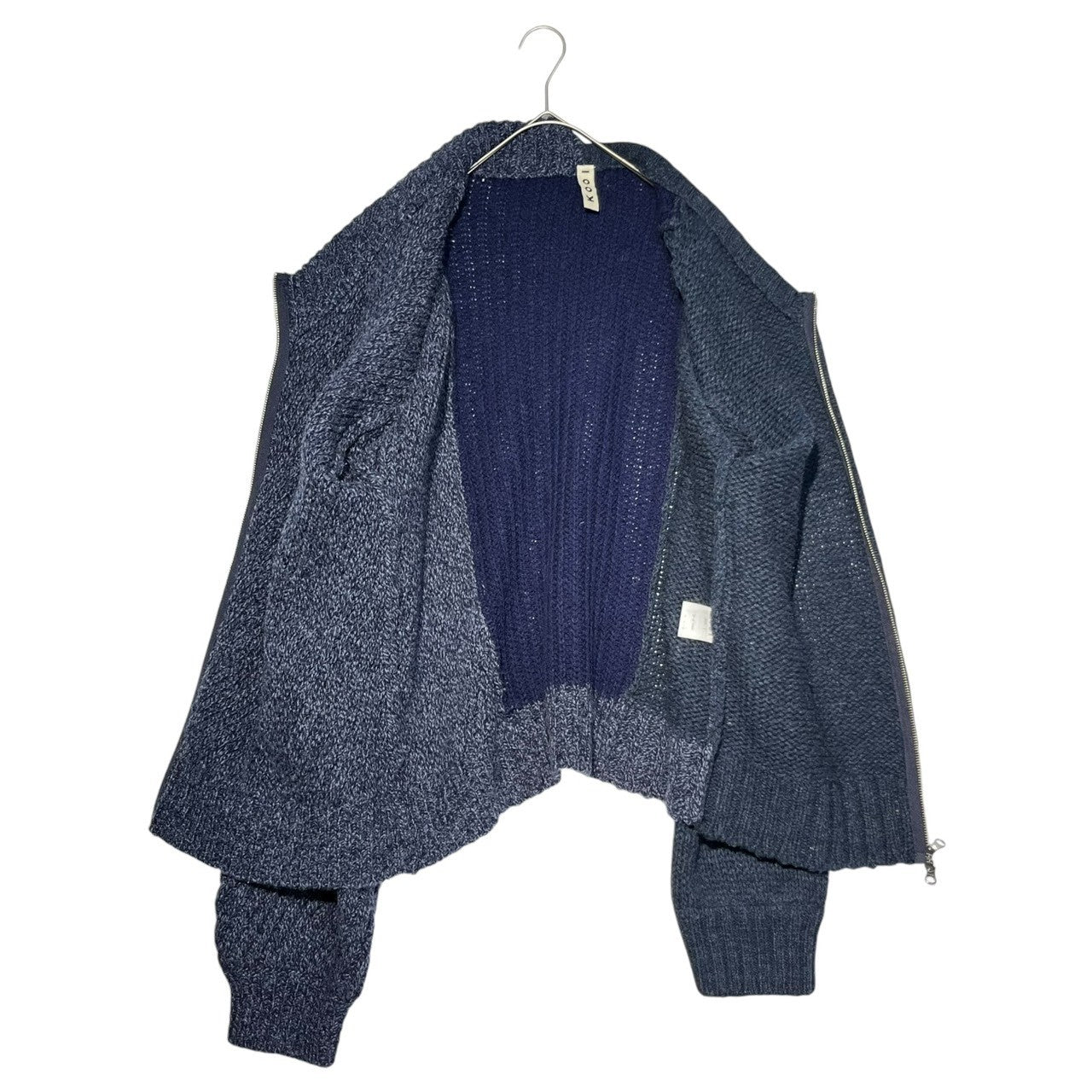 KOOI(コーイ) 22AW Asymmetric zip-up wool knit アシンメトリー ジップアップ ニット 22KO-AW10 1(S程度) ネイビー カーディガン 厚手 オーバーサイズ