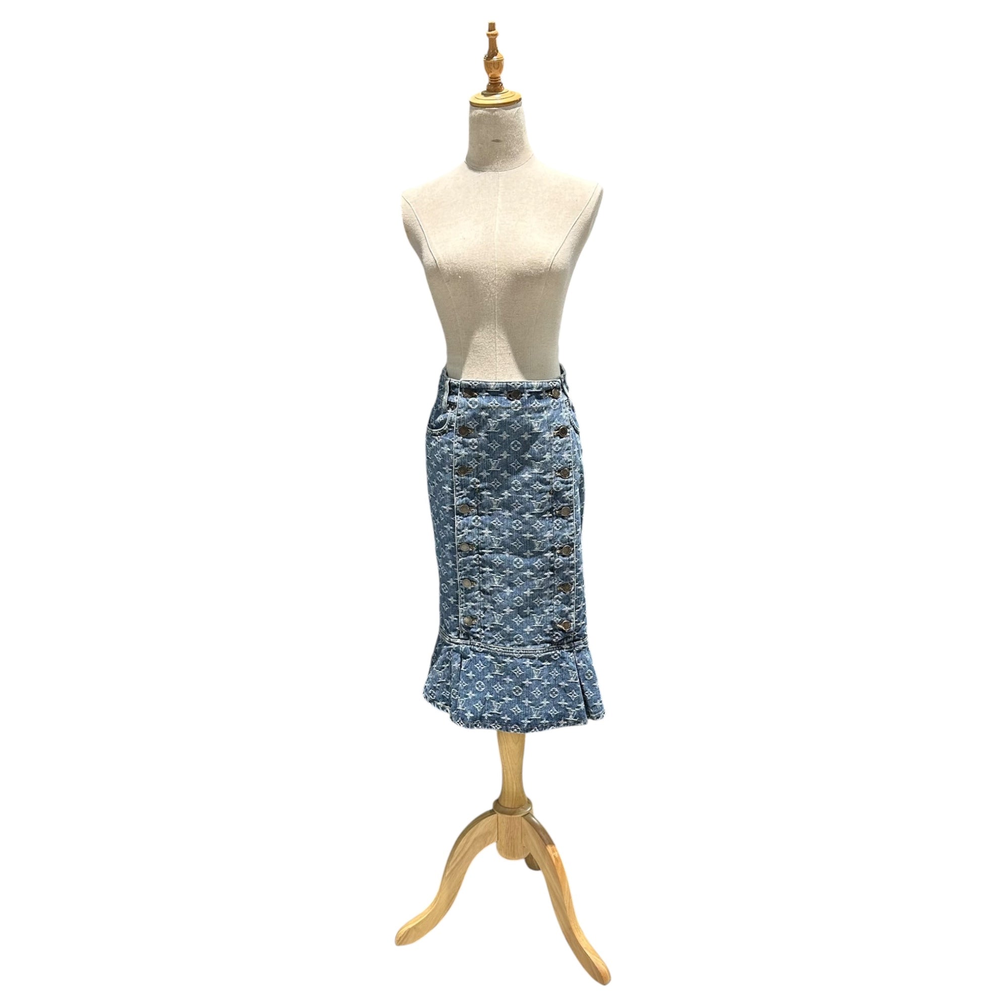LOUIS VUITTON(ルイヴィトン) Monogram Denim Mermaid Skirt モノグラム デニム マーメード スカート RW072W WLSK02CF7 36 インディゴ ボタン