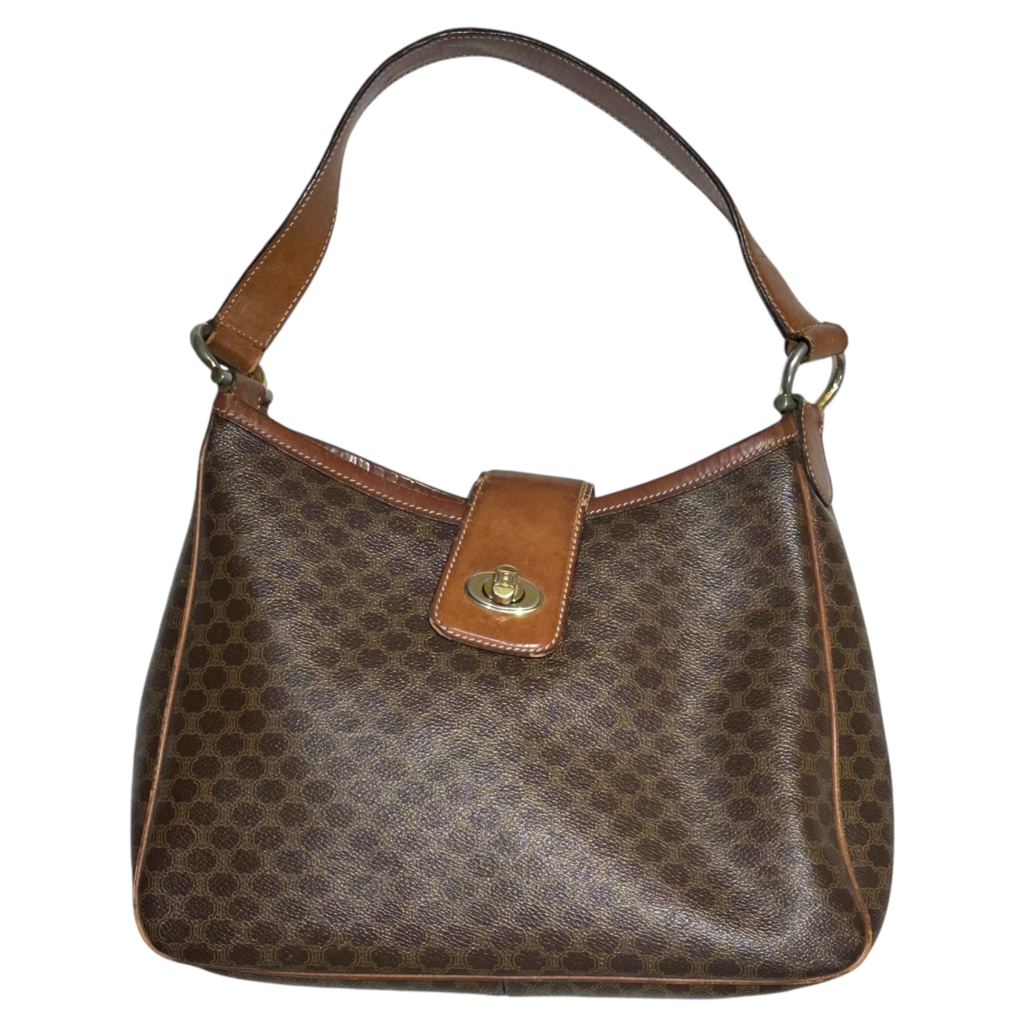 CELINE(セリーヌ) Triumph Turnlock Macadam Pattern Hobo Bag トリオンフ ターンロック マカダム柄 ホーボー バッグ ブラウン ヴィンテージ OLD オールド ワンショルダー ハンド