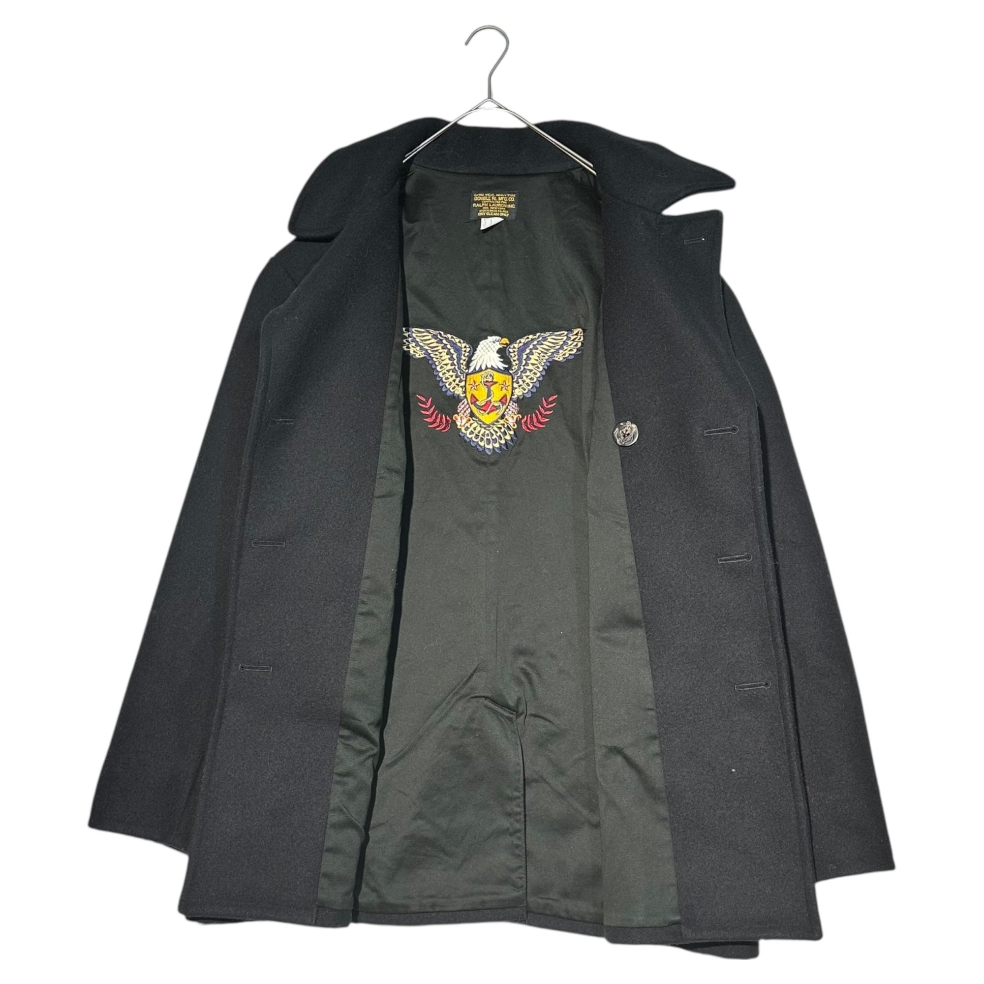 RRL(ダブルアールエル) Inside Eagle Embroidery Melton Peacoat 内側 イーグル 刺繍 メルトン ピーコート XL ブラック Pコート