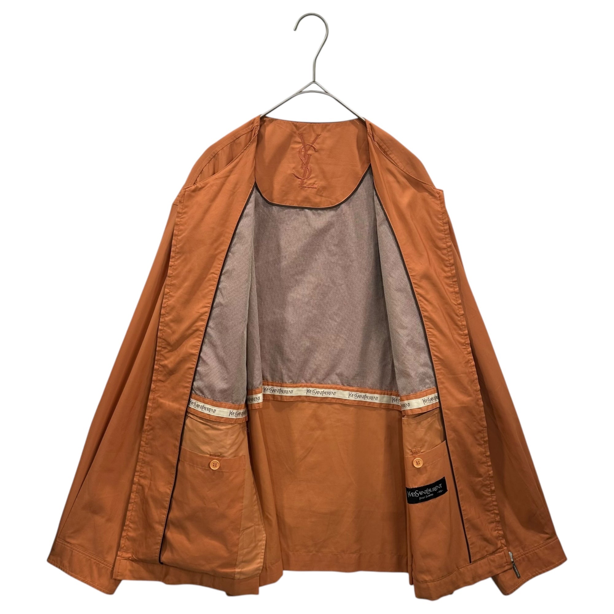 Yves Saint Laurent Pour Homme(イヴサンローランプールオム) 90's Logo Collarless Zip-Up Blouson ロゴ ノーカラー ジップアップ ブルゾン 105(XL程度) オレンジ 90年代～ ヴィンテージ ジャケット