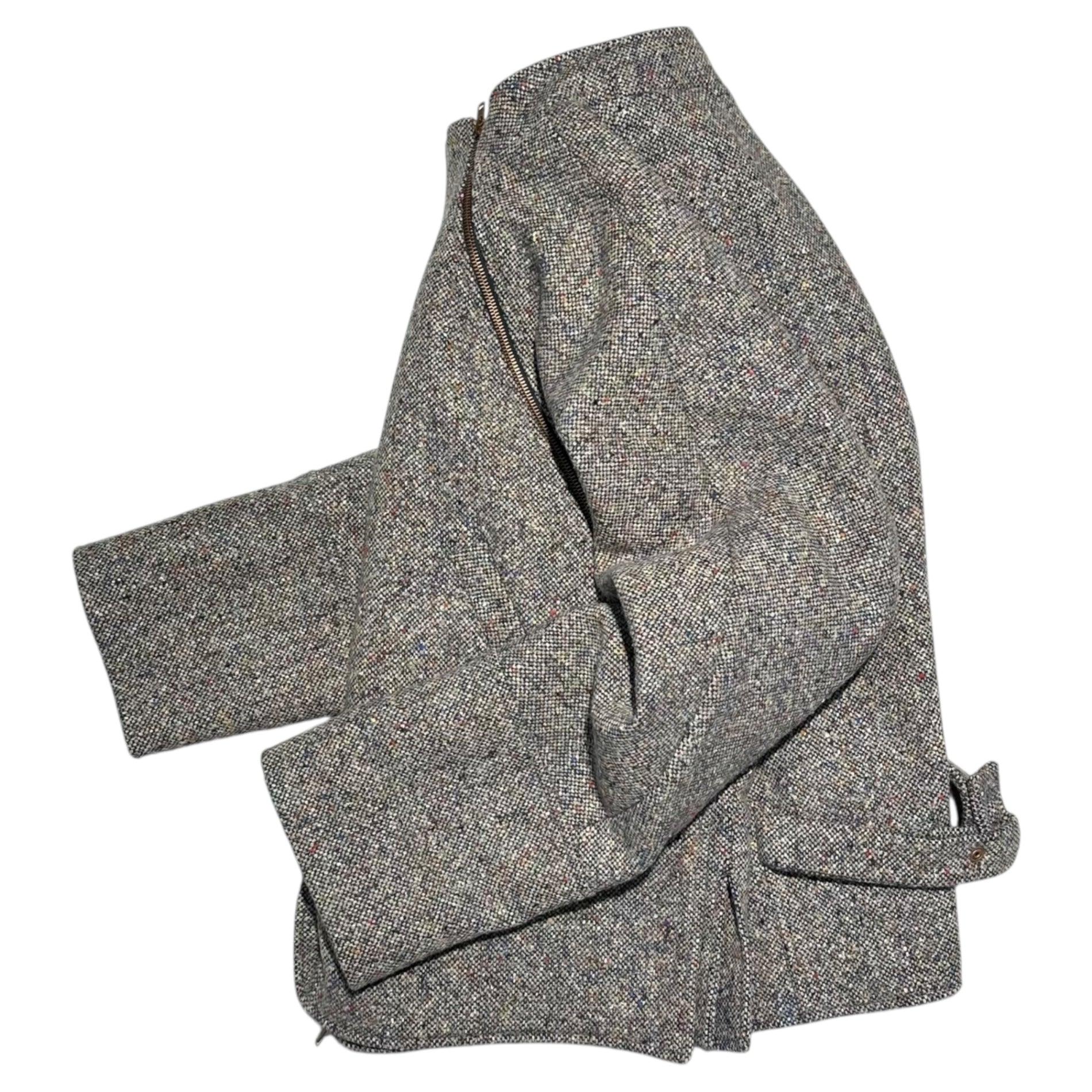 VERONIQUE BRANQUINHO(ヴェロニクブランキーノ) Archives Diagonal Zip Mixed Wool Tweed High-Neck Jacket アーカイブ 斜めジップ ミックスウール ツイード ハイネック ジャケット 0013490 VPF505A 42(L程度) グレー
