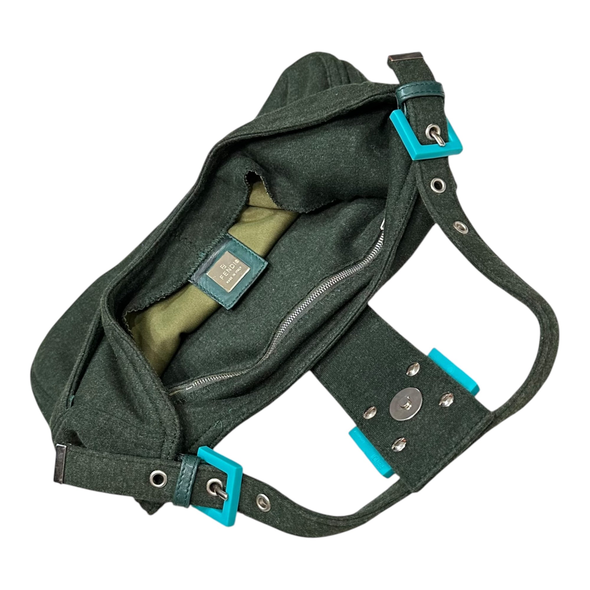 FENDI(フェンディ) 2000SS Jersey Mamma Baguette - Turquoise Clasp ジャージー マンマバケット 2343 26569 009 モスグリーン×ターコイズブルー 00's ワンショルダー ハンド