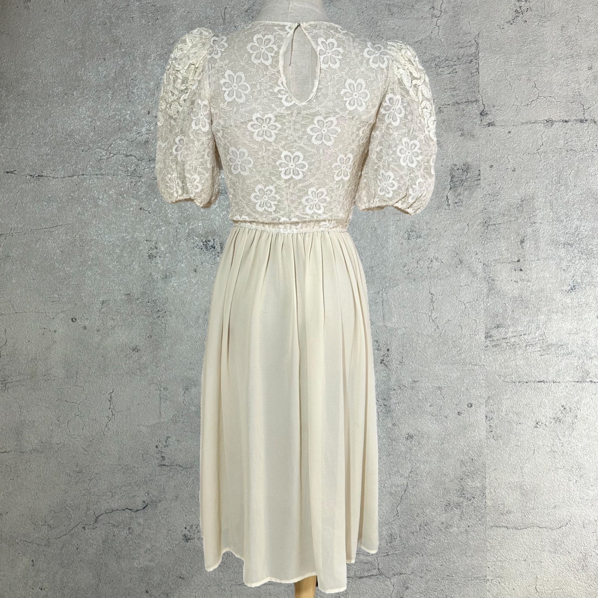 VINTAGE(ヴィンテージ) 80~90's Puff sleeve lace docking dress パフスリーブレースドッキングワンピース アイボリー EURO VINTAGE