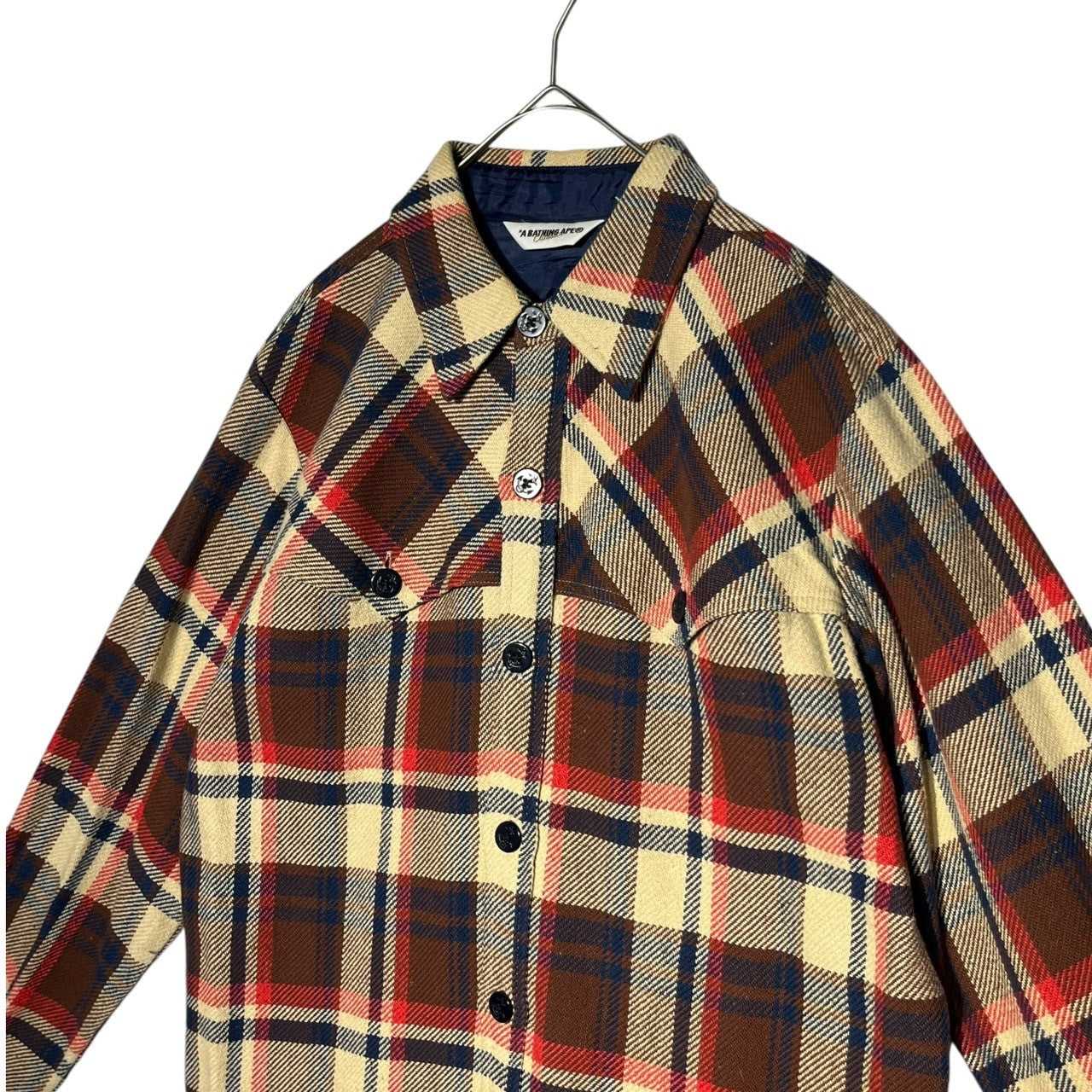 A BATHING APE(アベイシングエイプ) 00's Tartan check monkey elbow patch western flannel shirt タータンチェック モンキー エルボーパッチ ウエスタン フランネル シャツ L ブラウン×ベージュ ジャケット