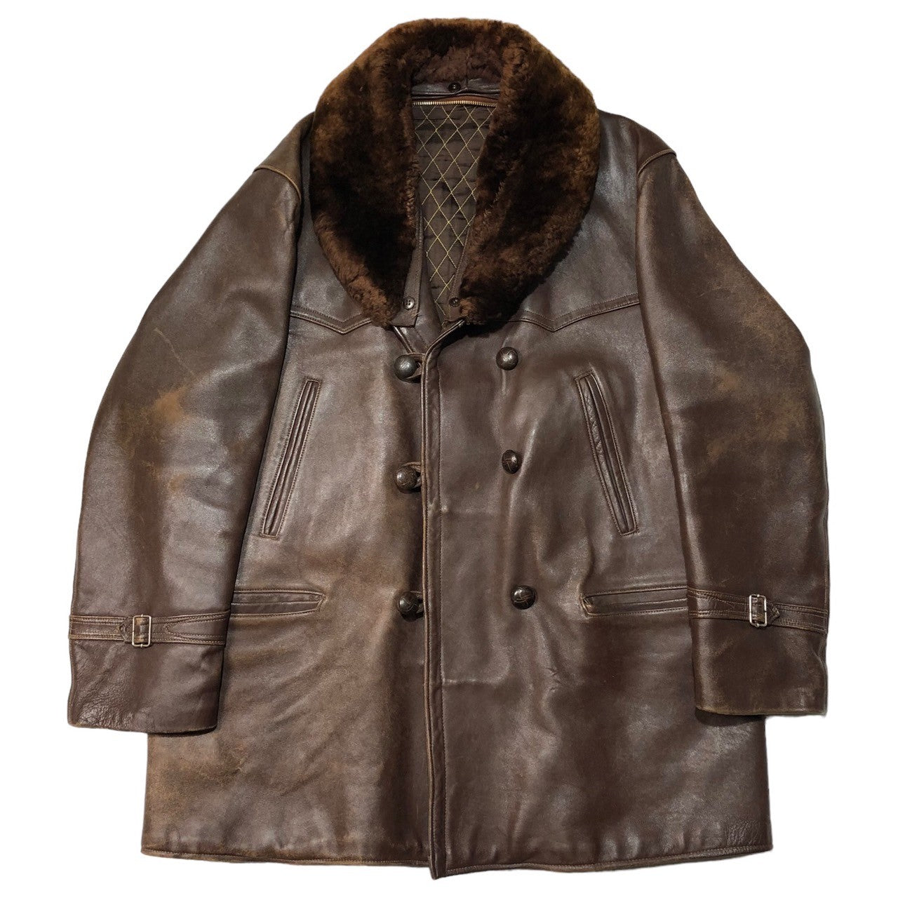 VINTAGE(ヴィンテージ) 60's ～  shearling fur leather gang coat ムートン ファー レザー ギャング コート 60年代～ ECLAIR ZIP ファスナー ジャケット 表記無し(L程度) ブラウン