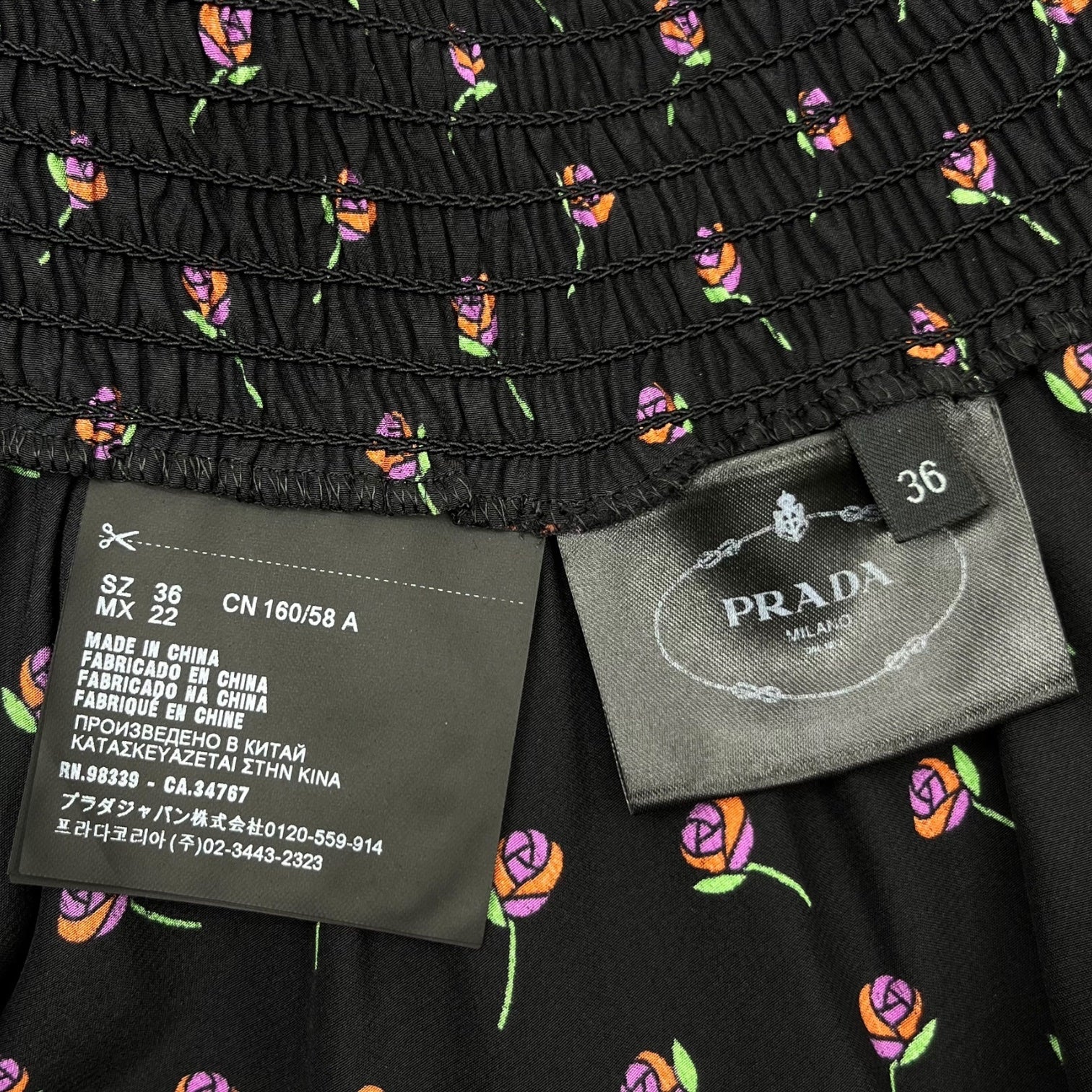 PRADA(プラダ) 17SS Rose print gathered flare skirt 薔薇プリント ギャザー フレア スカート P159NR 36(S程度) ブラック×ピンク