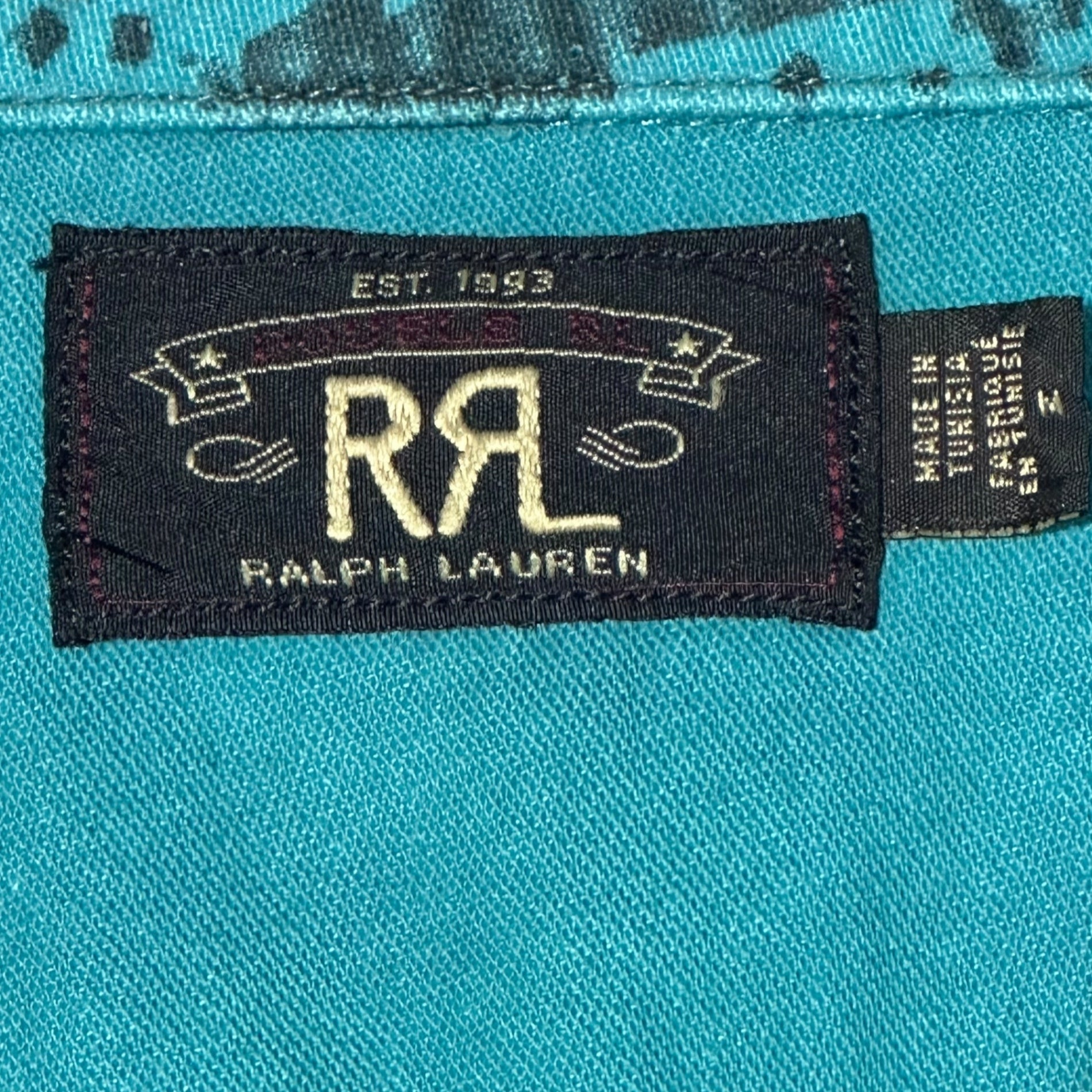 RRL(ダブルアールエル) Vintage-Processed Moleskin Pony-Print Work Shirt ヴィンテージ 加工 モールスキン ポニー柄 ワーク シャツ M ブルー×ブラック CPO ジャケット