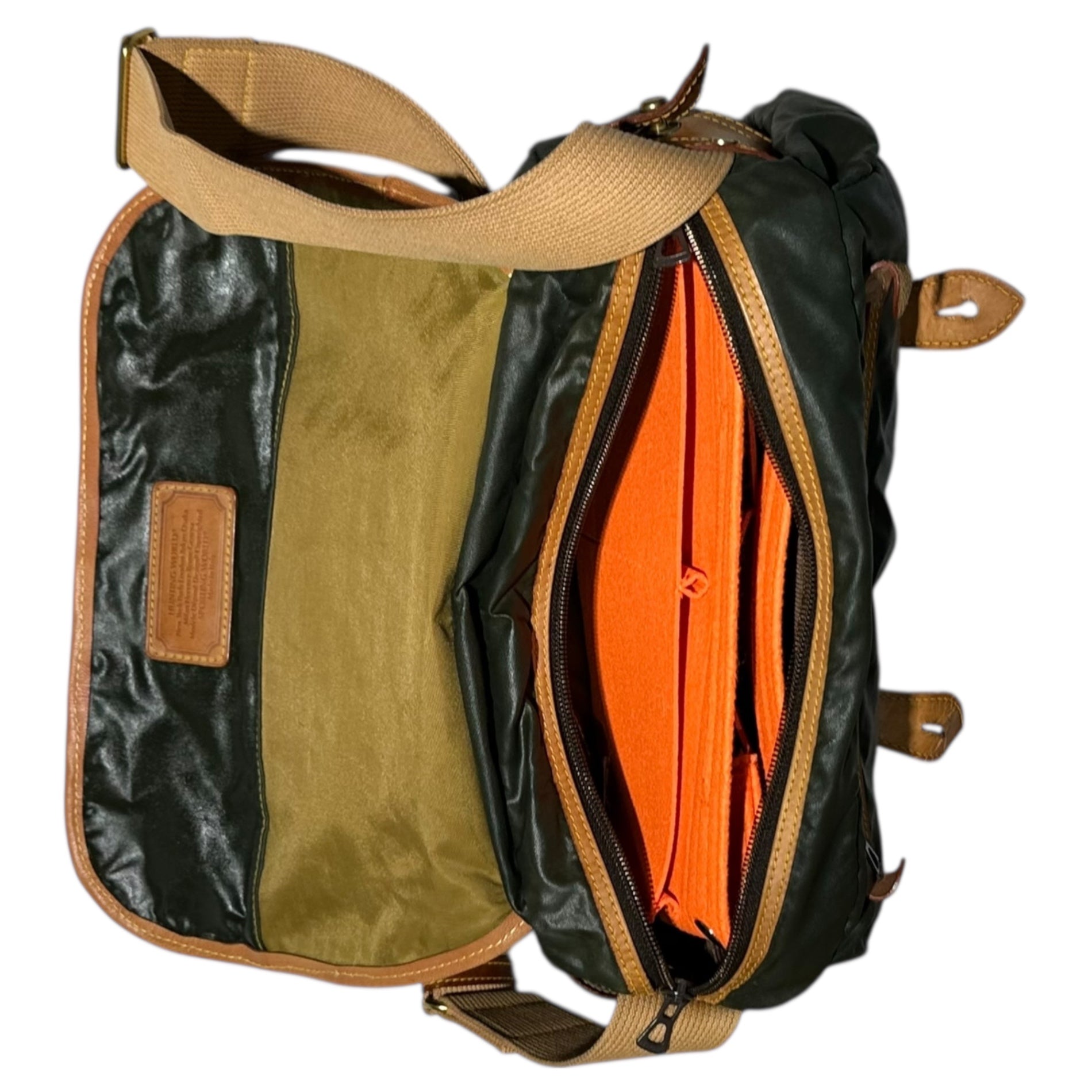 HUNTING WORLD(ハンティングワールド) Nylon leather messenger shoulder bag ナイロン レザー メッセンジャー ショルダー バッグ グリーン×ブラウン